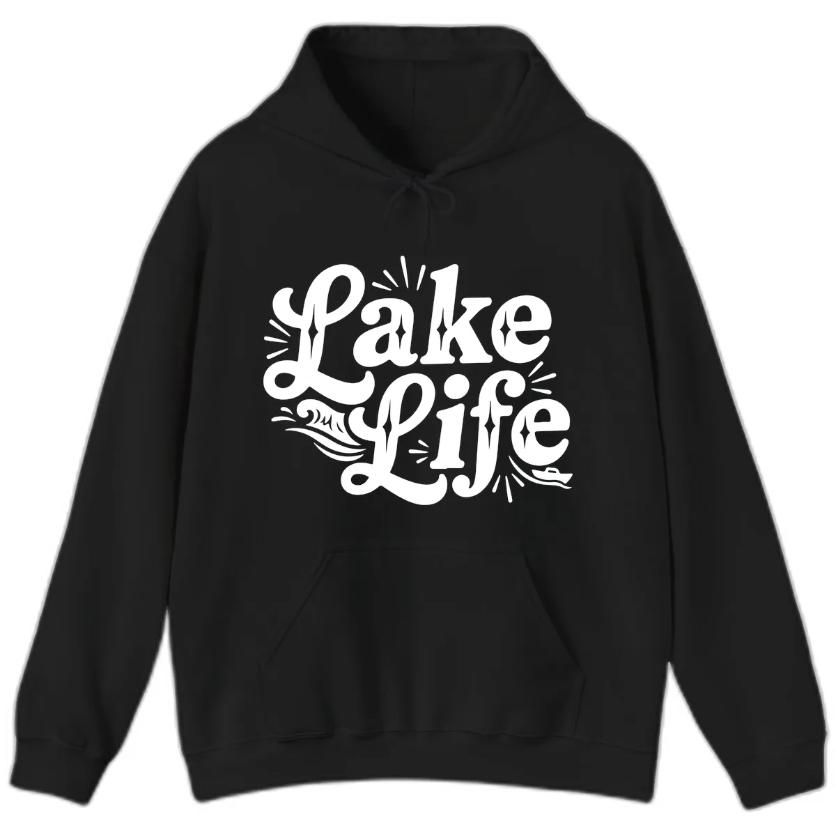 Lake Life Retro Typography Design Hoodie in Black