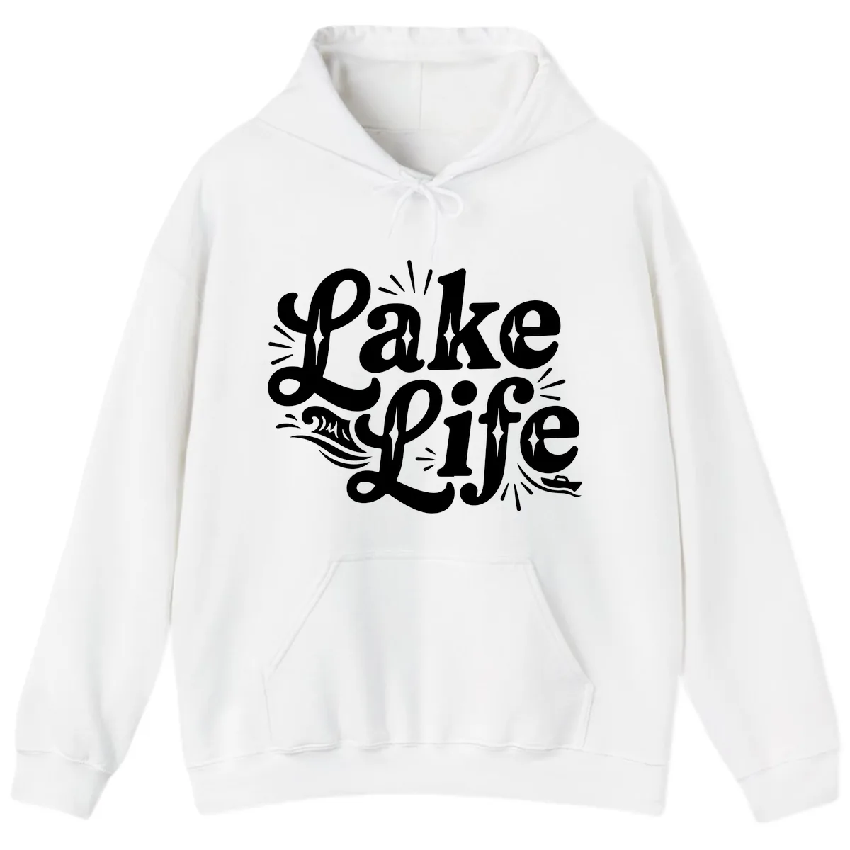 Lake Life Retro Typography Design Hoodie in White