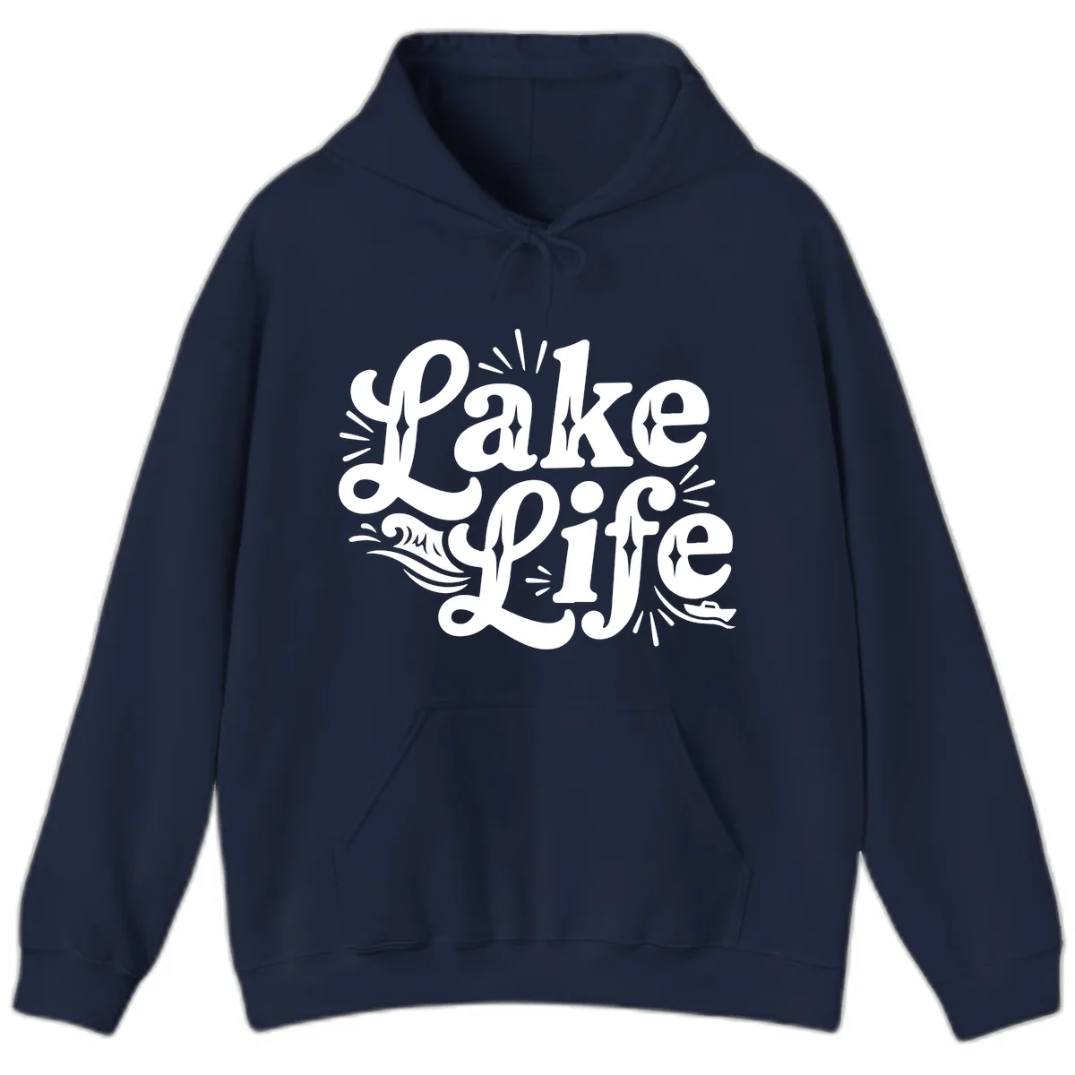 Lake Life Retro Typography Design Hoodie in Navy