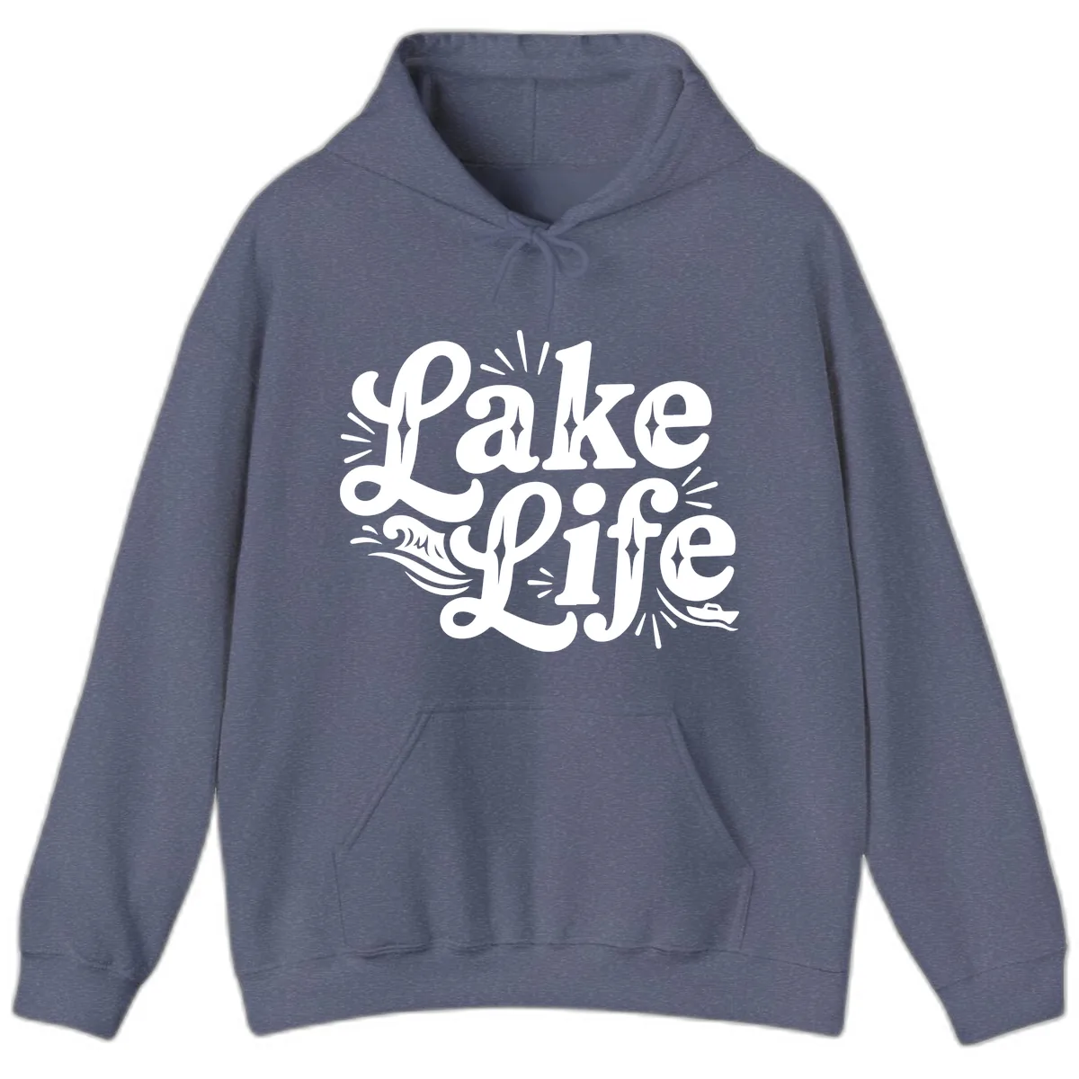 Lake Life Retro Typography Design Hoodie in Heather Navy