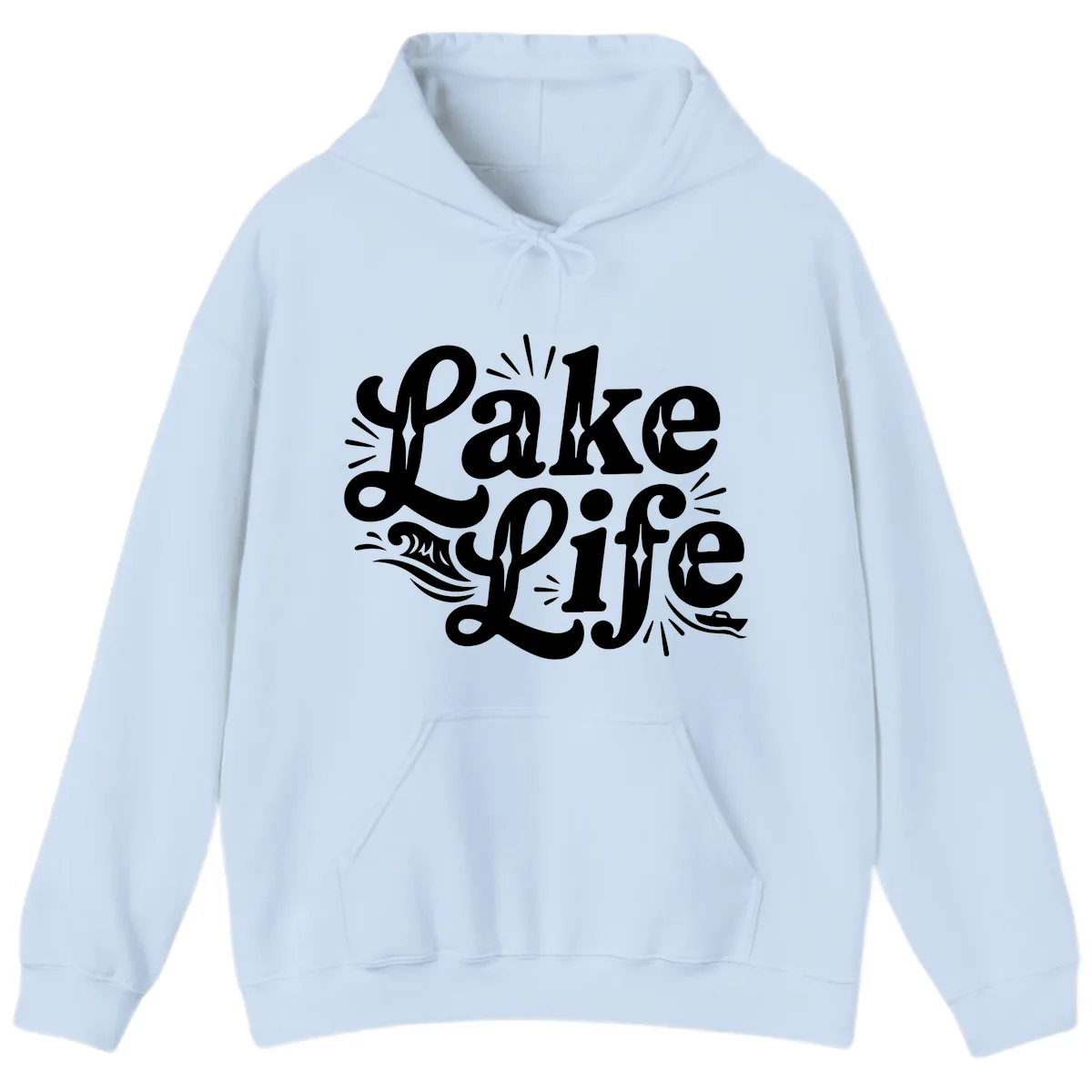 Lake Life Retro Typography Design Hoodie in Light Blue