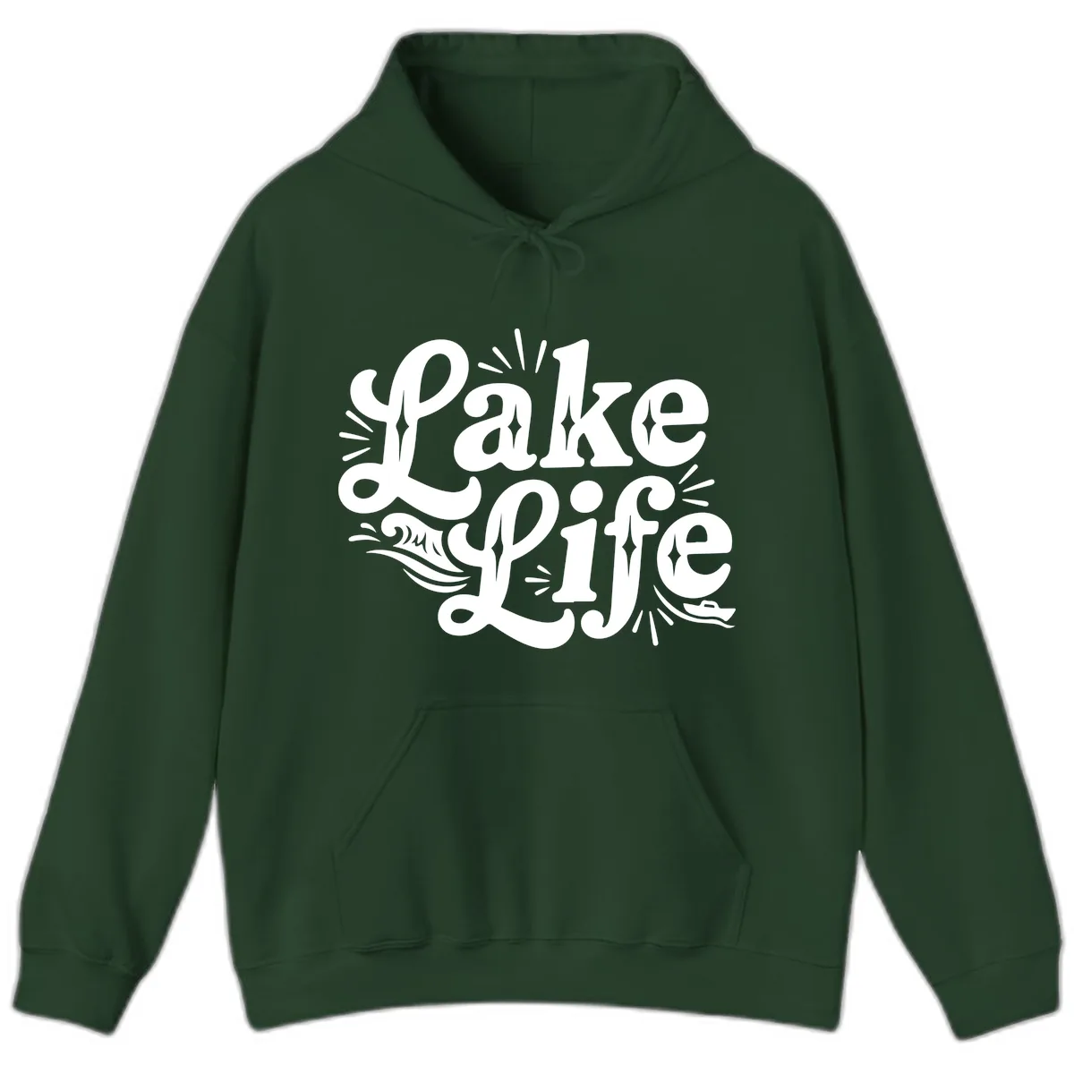 Lake Life Retro Typography Design Hoodie in Forest Green