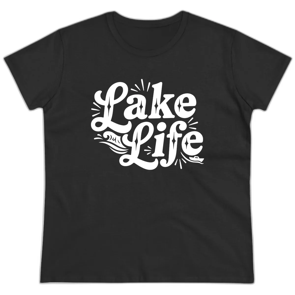 Lake Life Retro Typography Design Ladies Tee in Black