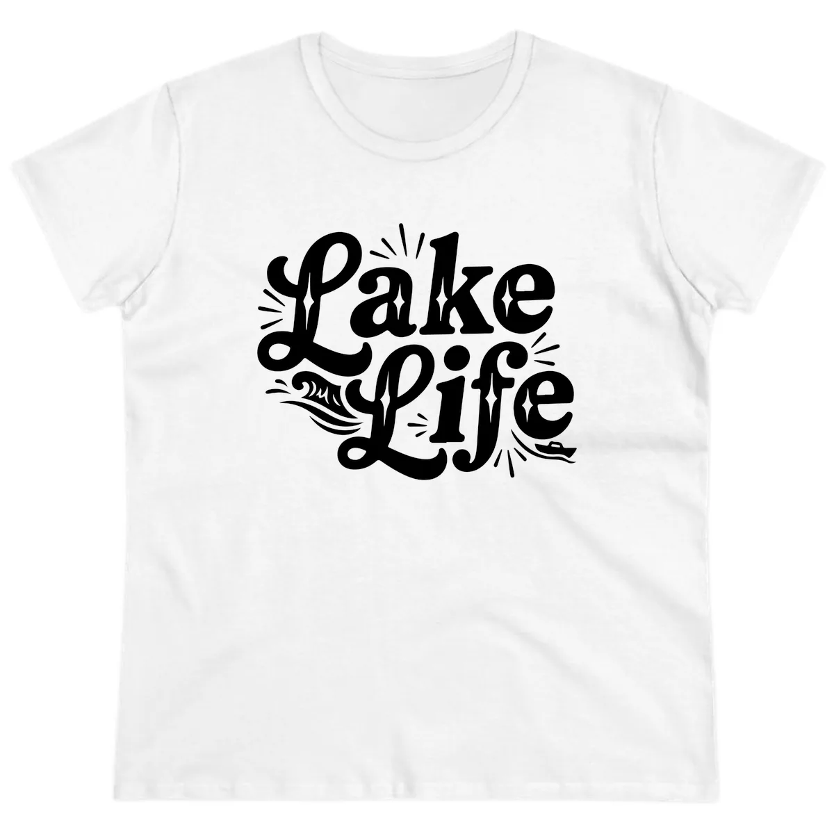 Lake Life Retro Typography Design Ladies Tee in White