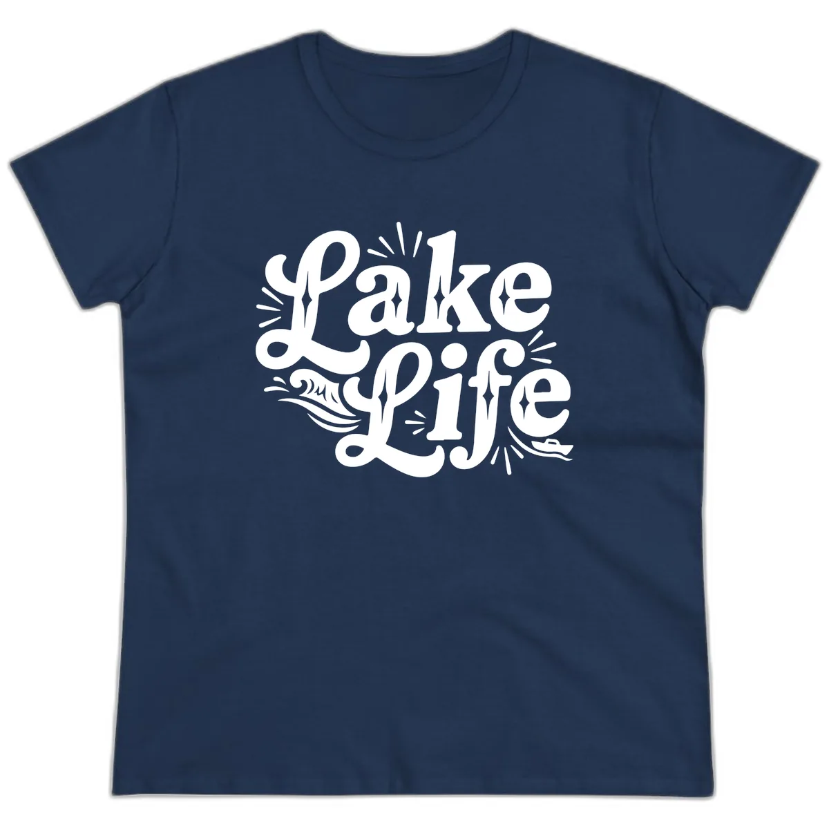 Lake Life Retro Typography Design Ladies Tee in Navy