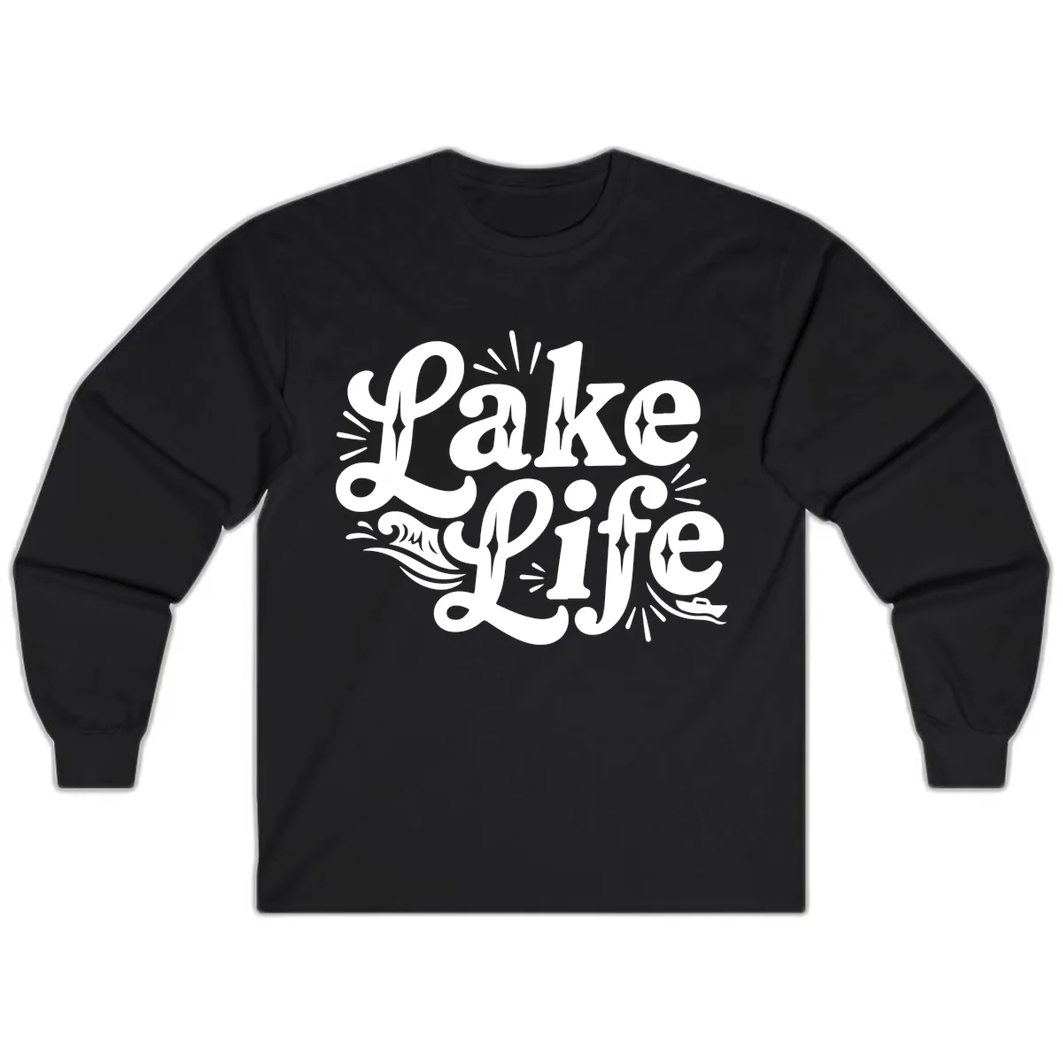 Lake Life Retro Typography Design Long Sleeve in Black