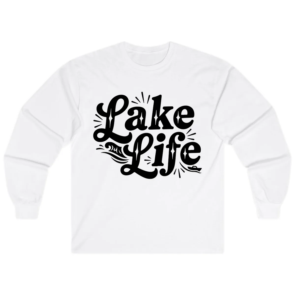 Lake Life Retro Typography Design Long Sleeve in White