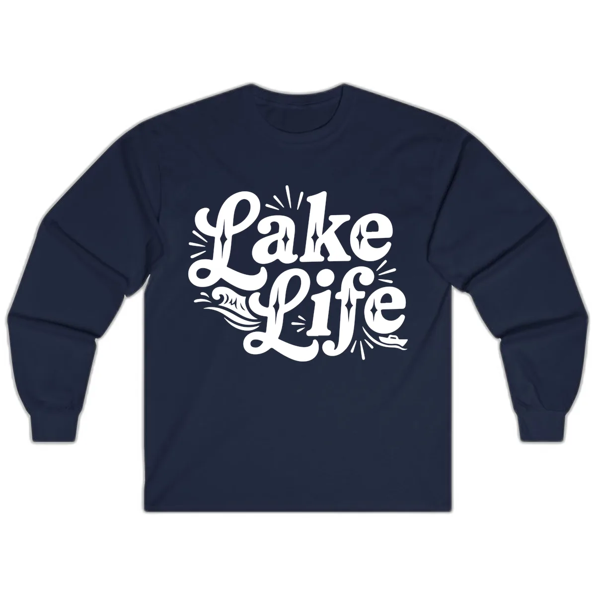 Lake Life Retro Typography Design Long Sleeve in Navy