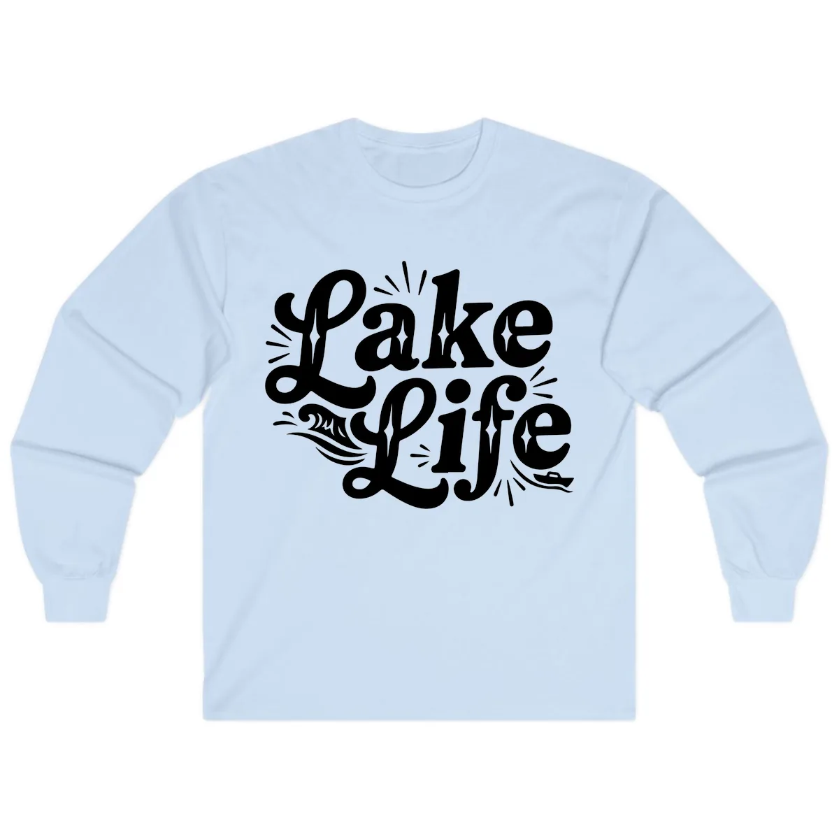 Lake Life Retro Typography Design Long Sleeve in Light Blue