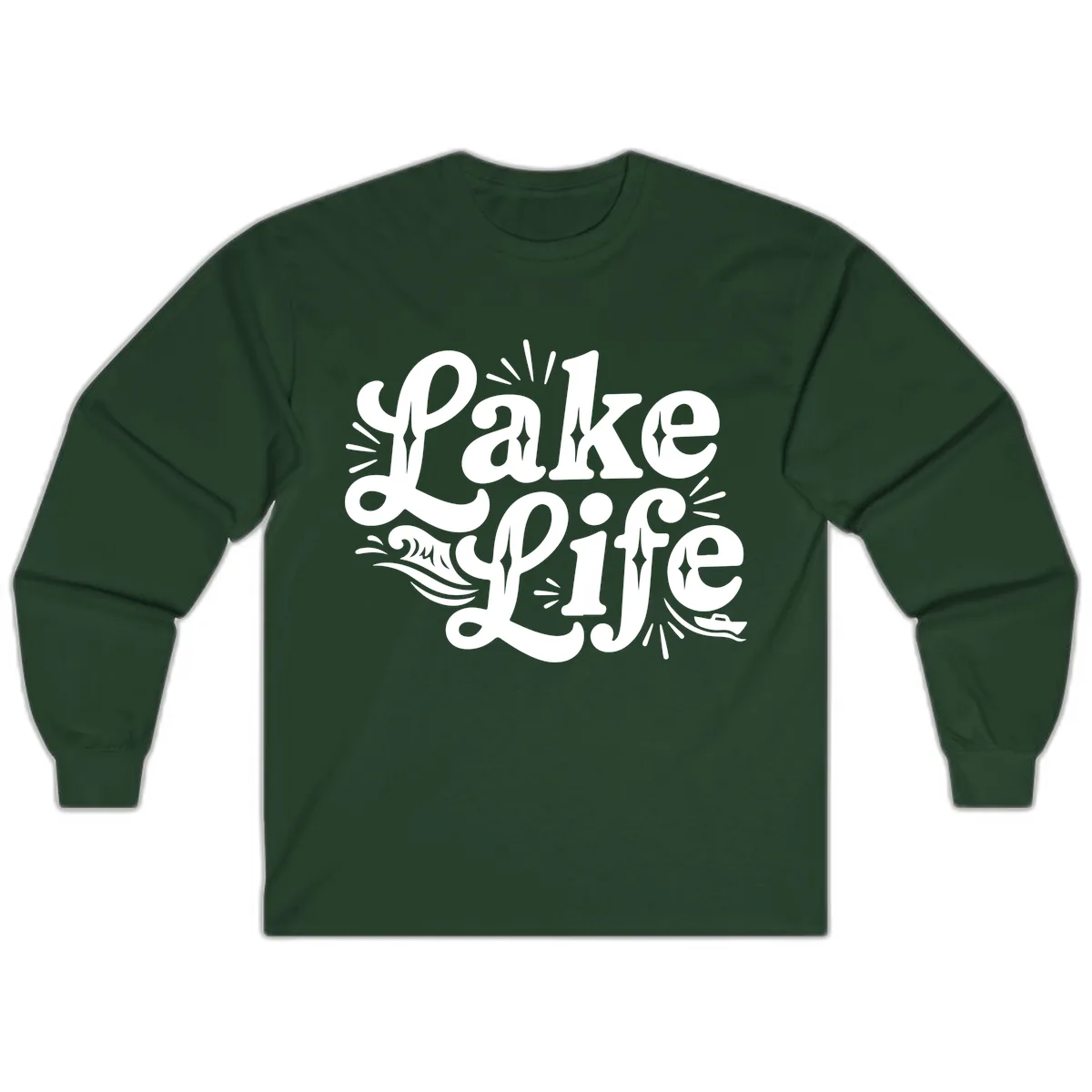 Lake Life Retro Typography Design Long Sleeve in Forest Green