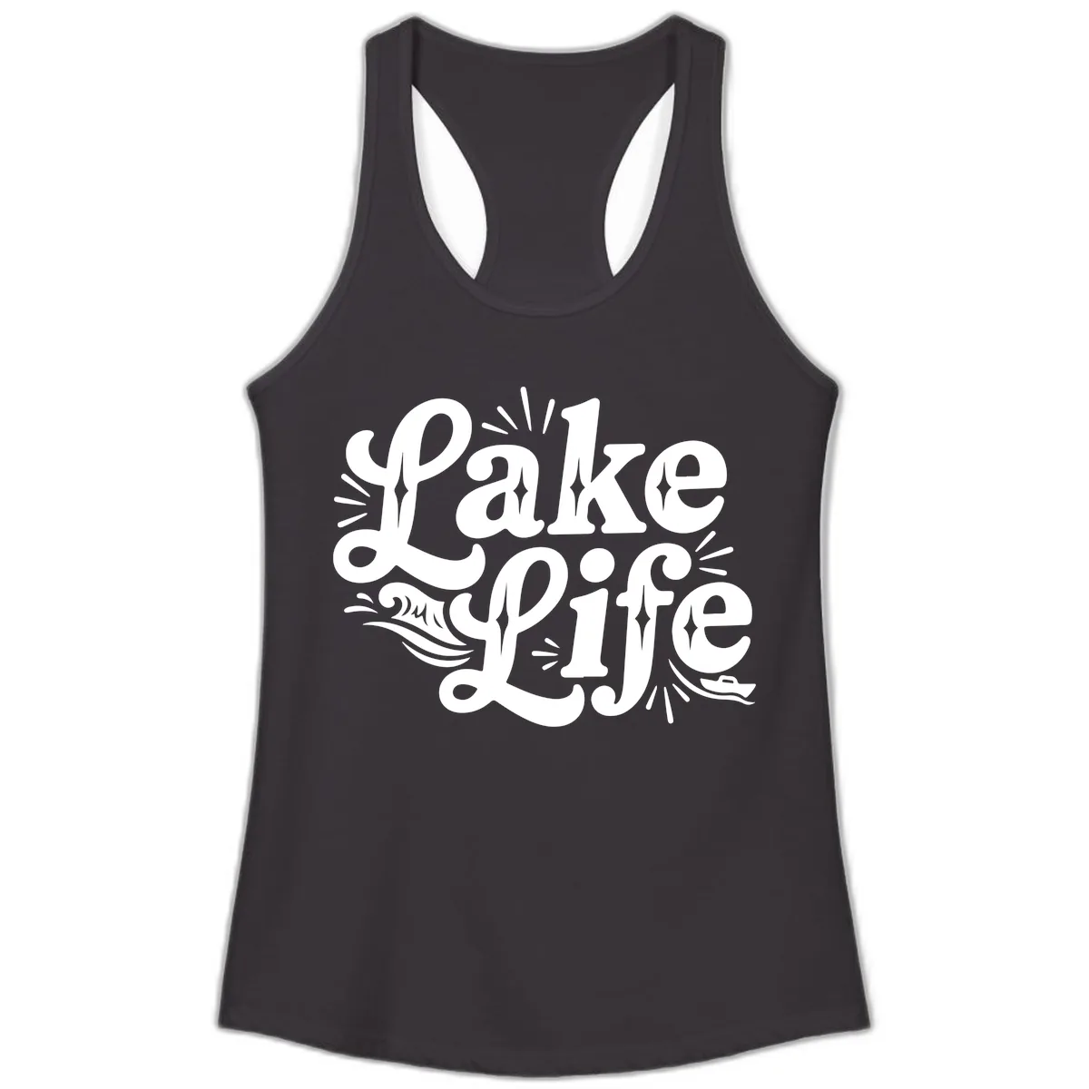 Lake Life Retro Typography Design Ladies Tank in Black
