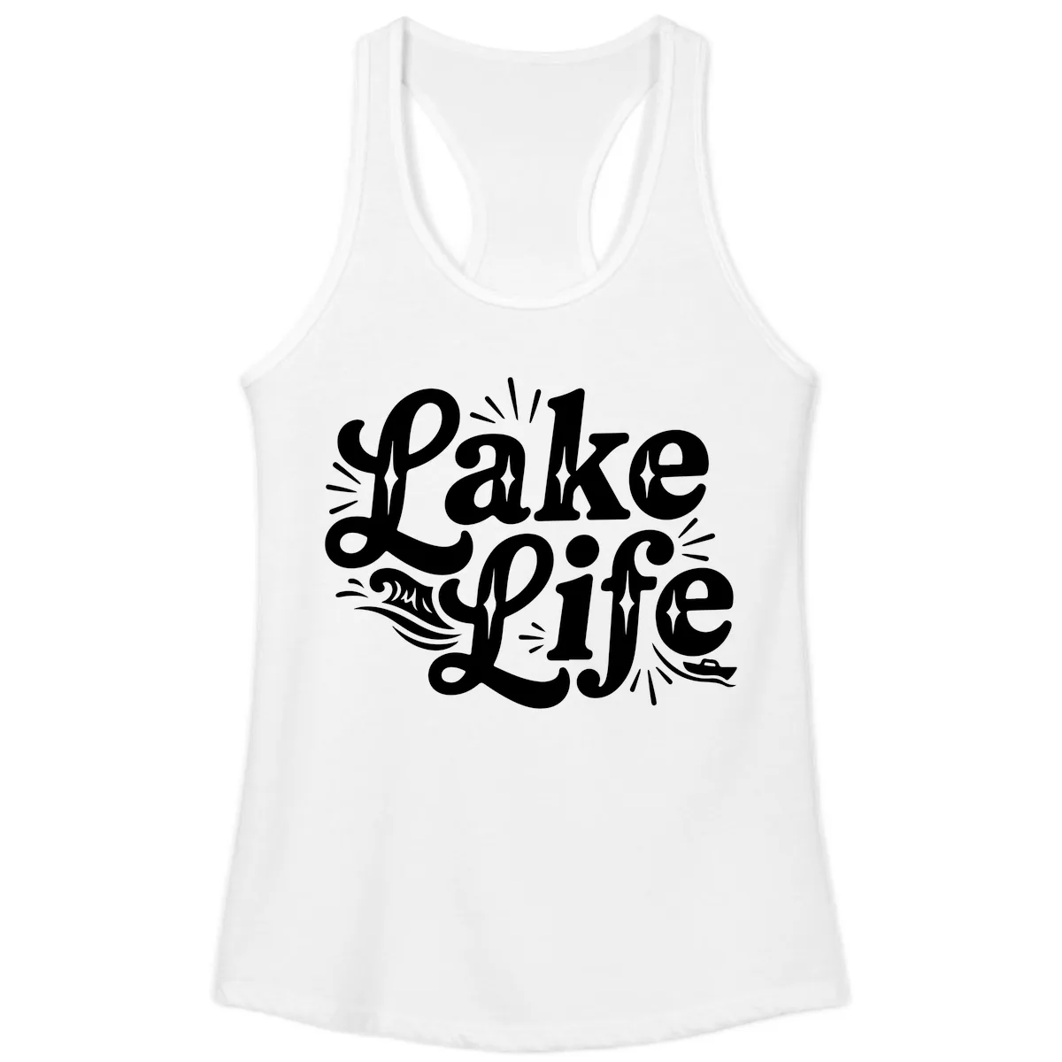 Lake Life Retro Typography Design Ladies Tank in White