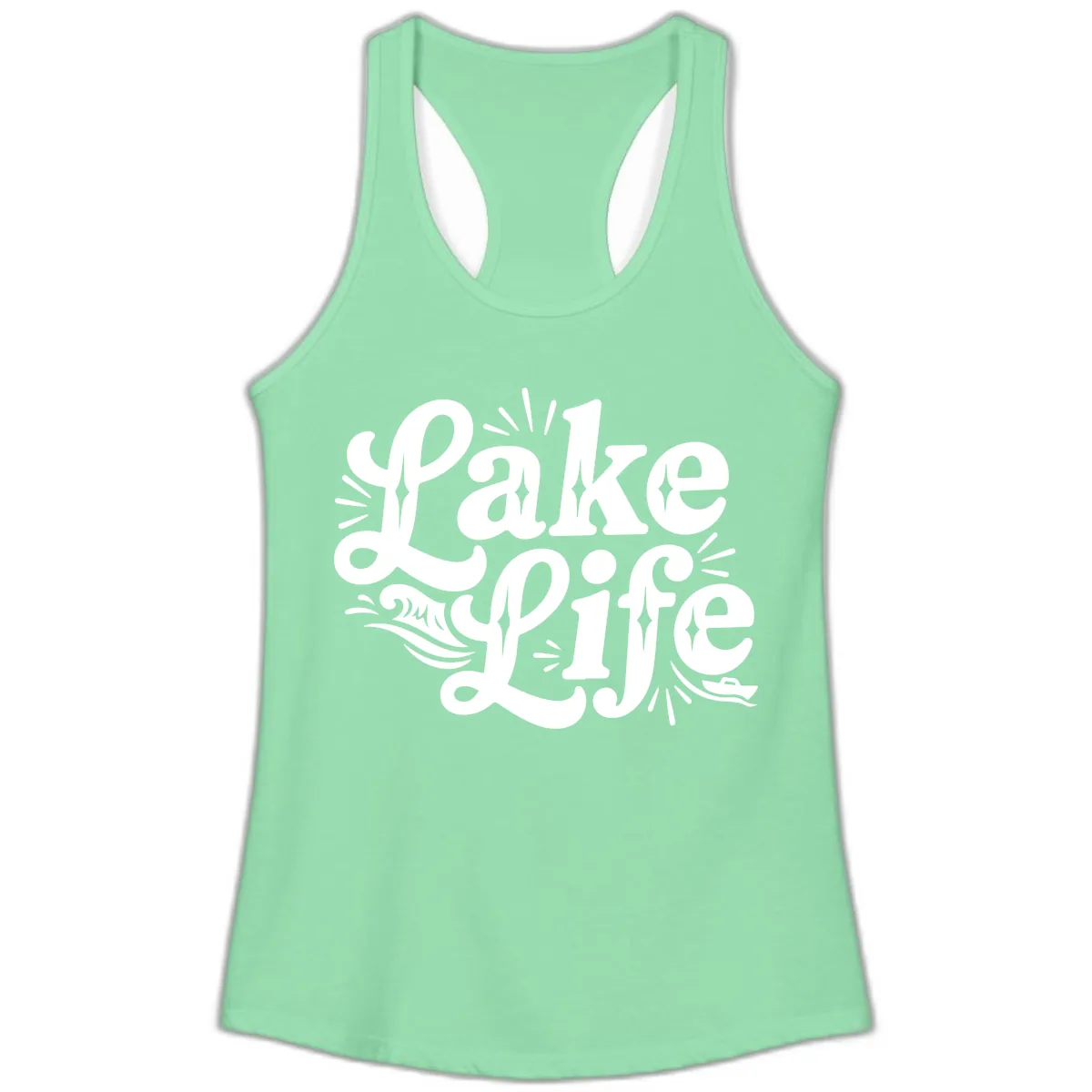 Lake Life Retro Typography Design Ladies Tank in Solid Mint