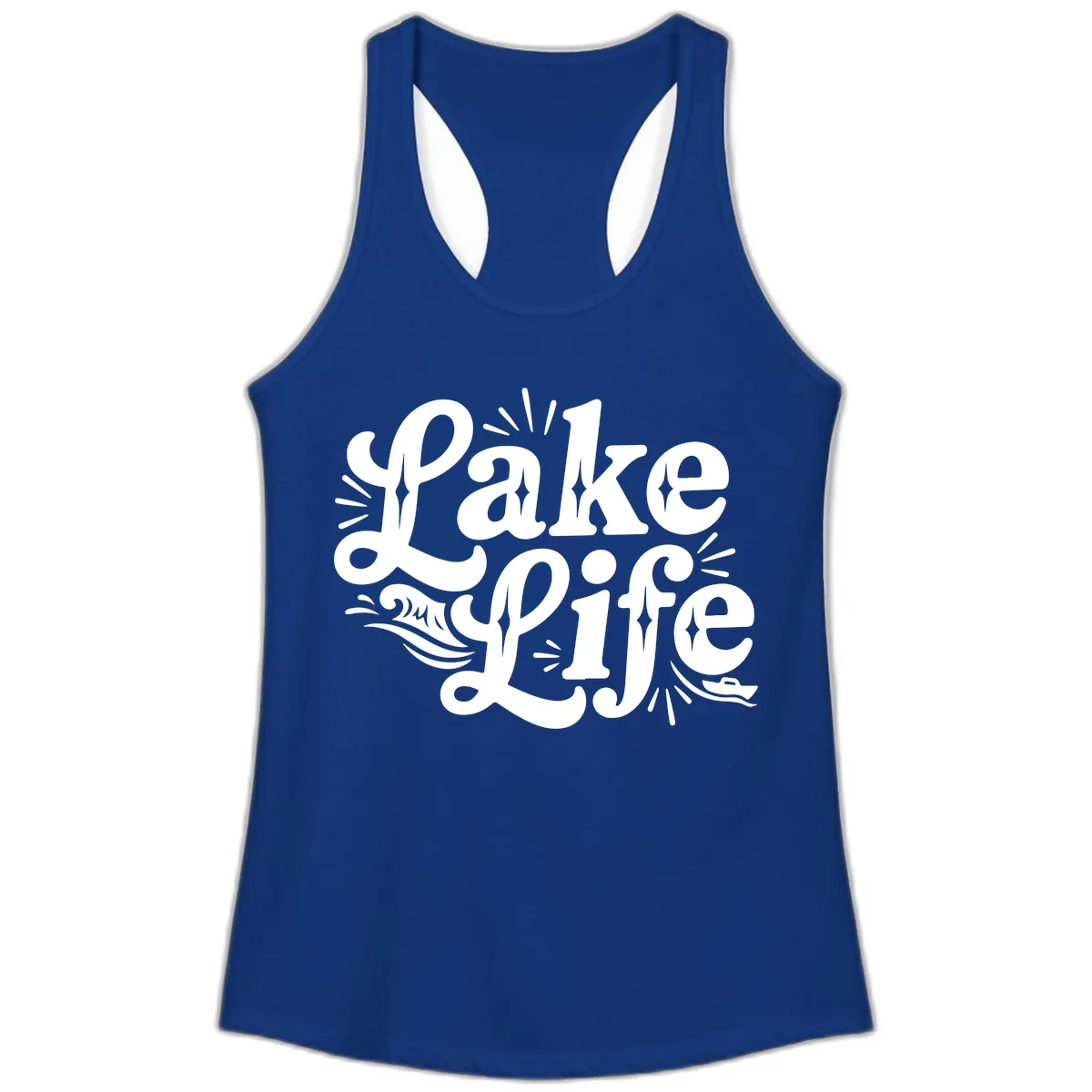 Lake Life Retro Typography Design Ladies Tank in Solid Royal