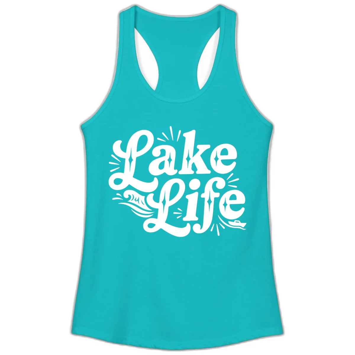 Lake Life Retro Typography Design Ladies Tank in Tahiti Blue