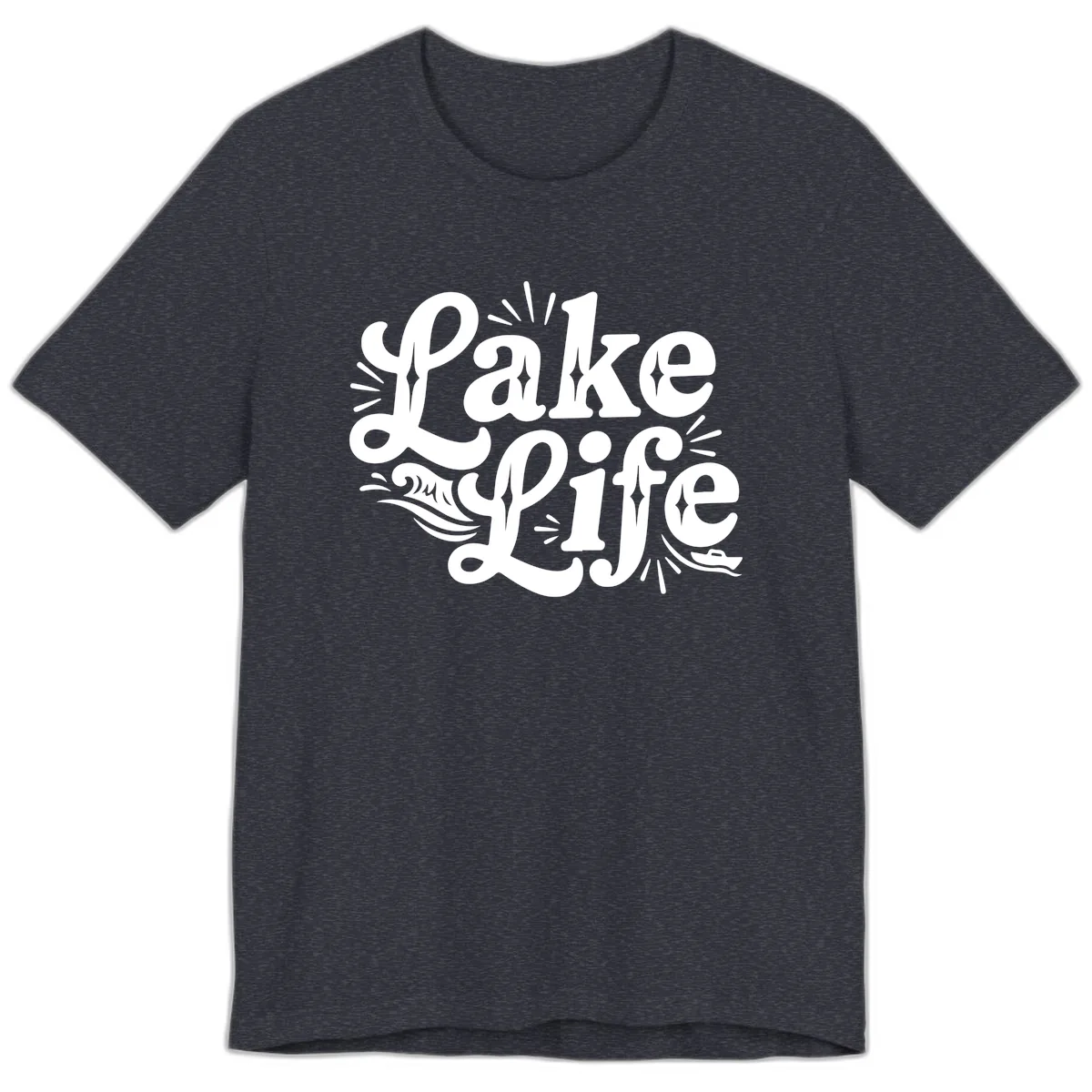 Lake Life Retro Typography Design Premium T-Shirt in Heather Navy