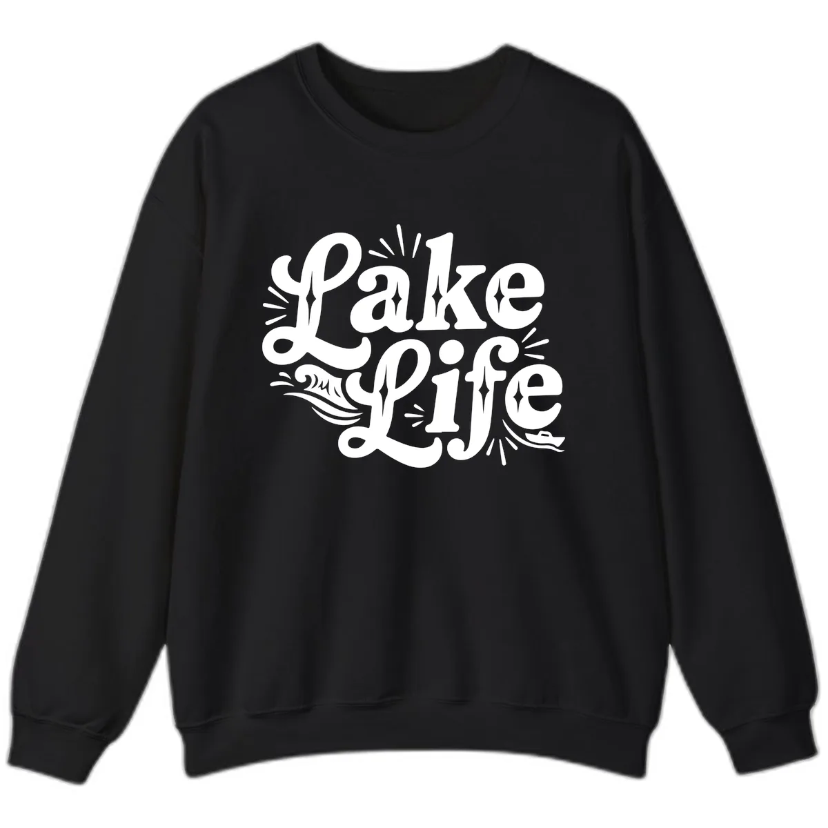 Lake Life Retro Typography Design Sweatshirt in Black