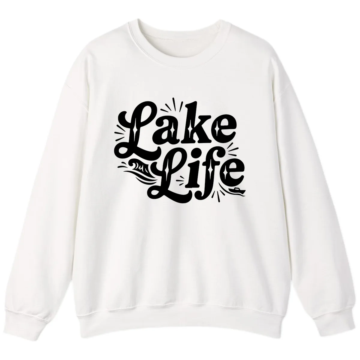 Lake Life Retro Typography Design Sweatshirt in White