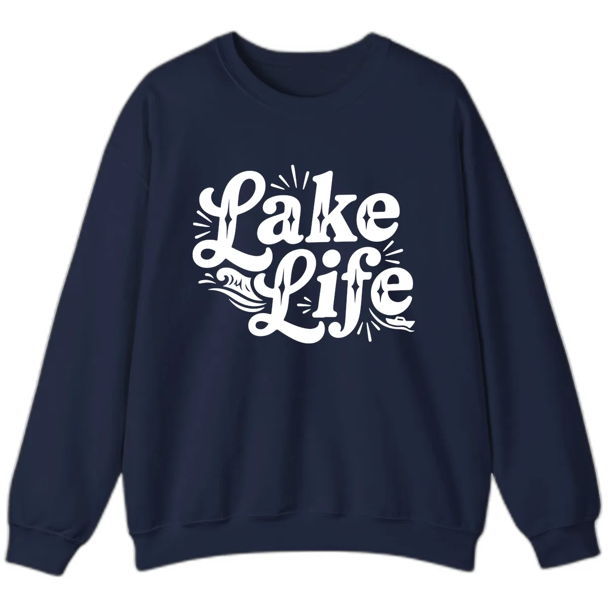 Lake Life Retro Typography Design Sweatshirt in Navy