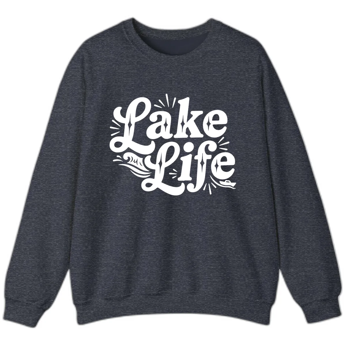 Lake Life Retro Typography Design Sweatshirt in Heather Sport Dark Navy