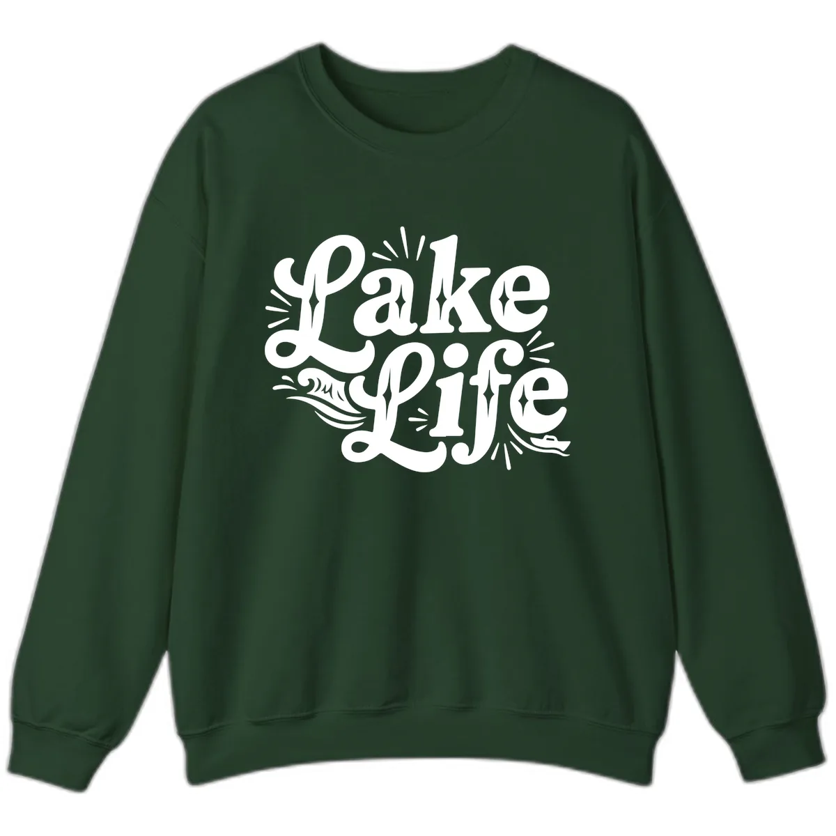 Lake Life Retro Typography Design Sweatshirt in Forest Green