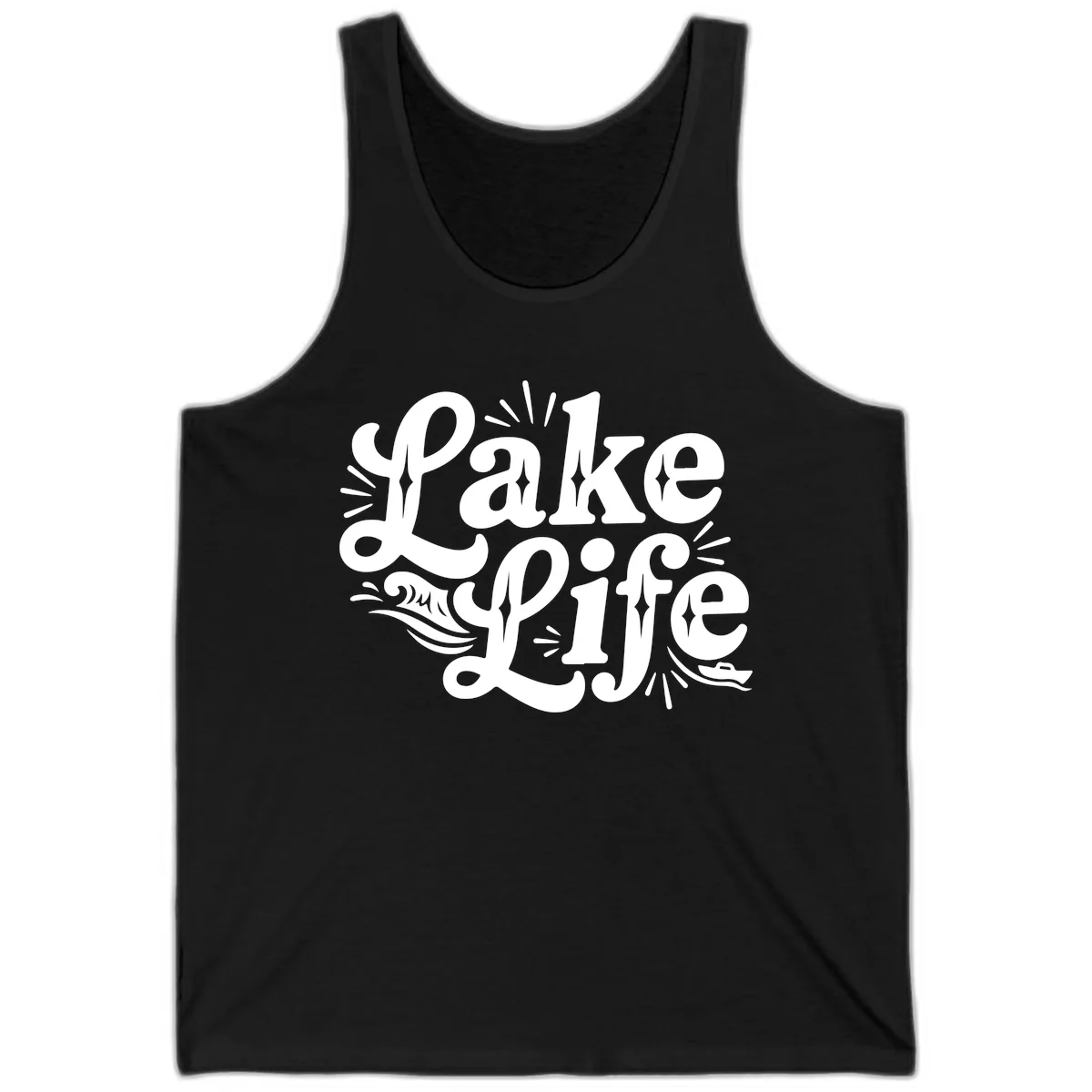 Lake Life Retro Typography Design Tank in Black