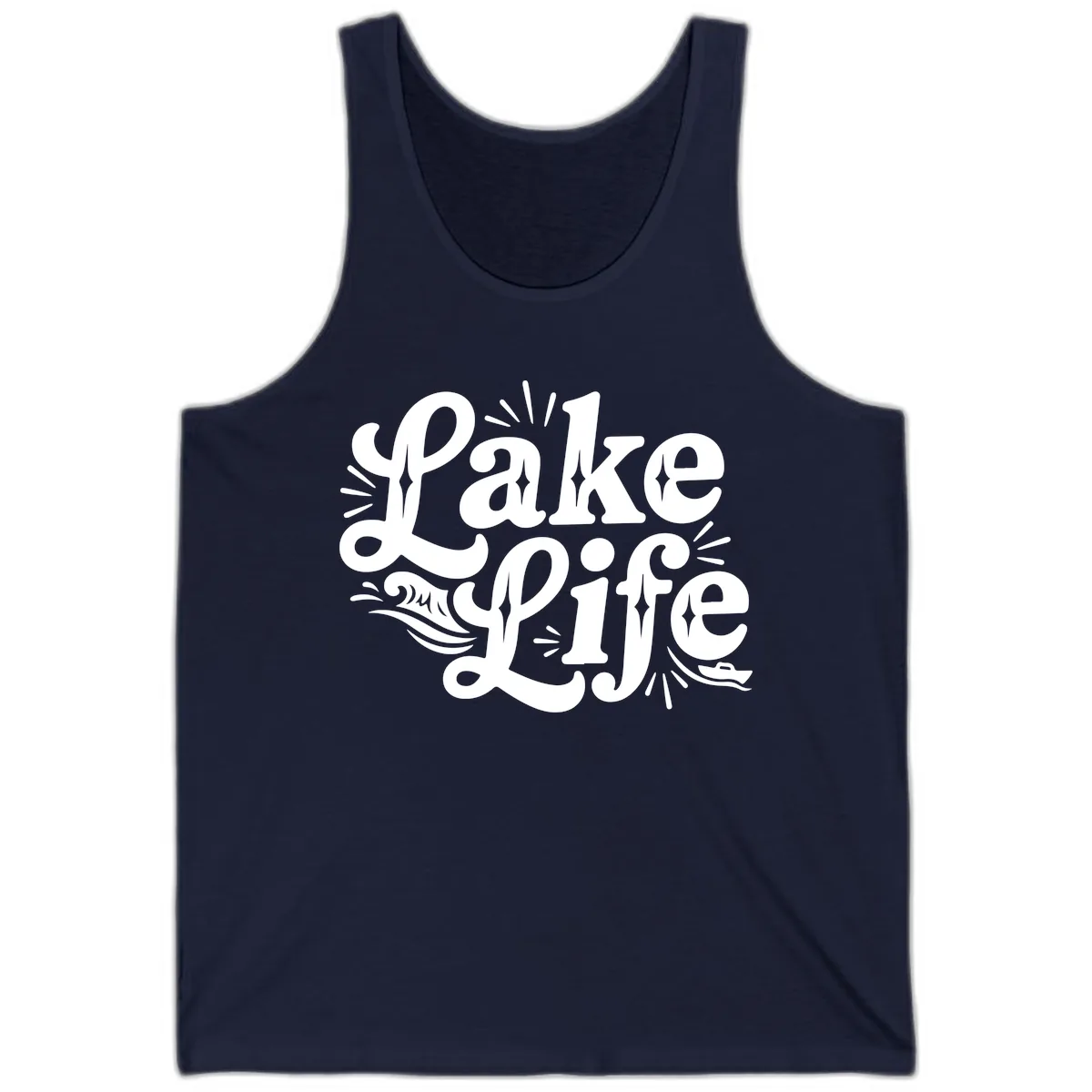 Lake Life Retro Typography Design Tank in Navy