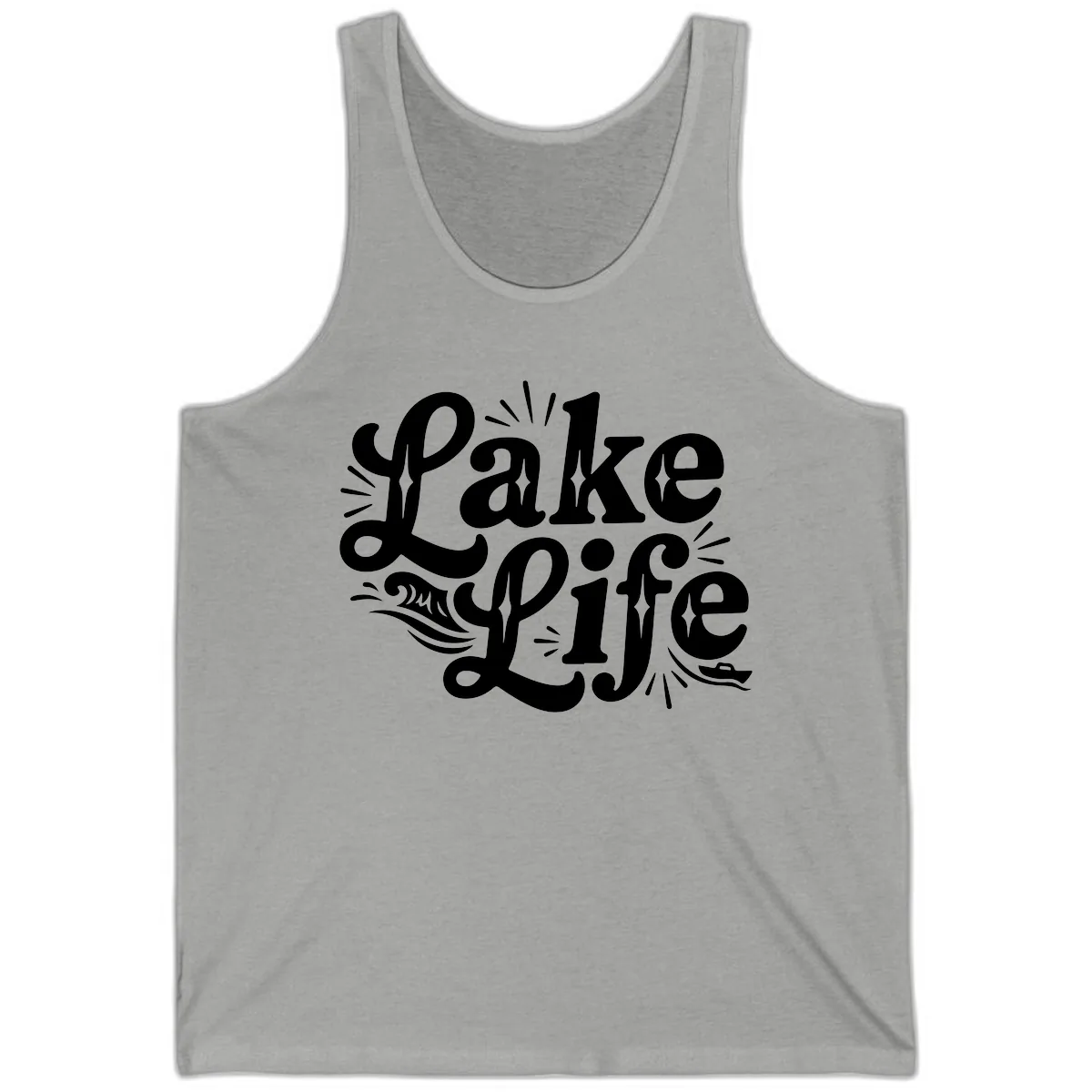 Lake Life Retro Typography Design Tank in Athletic Heather