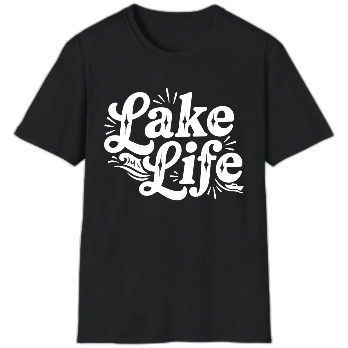 Lake Life Retro Typography Design T-Shirt in Black