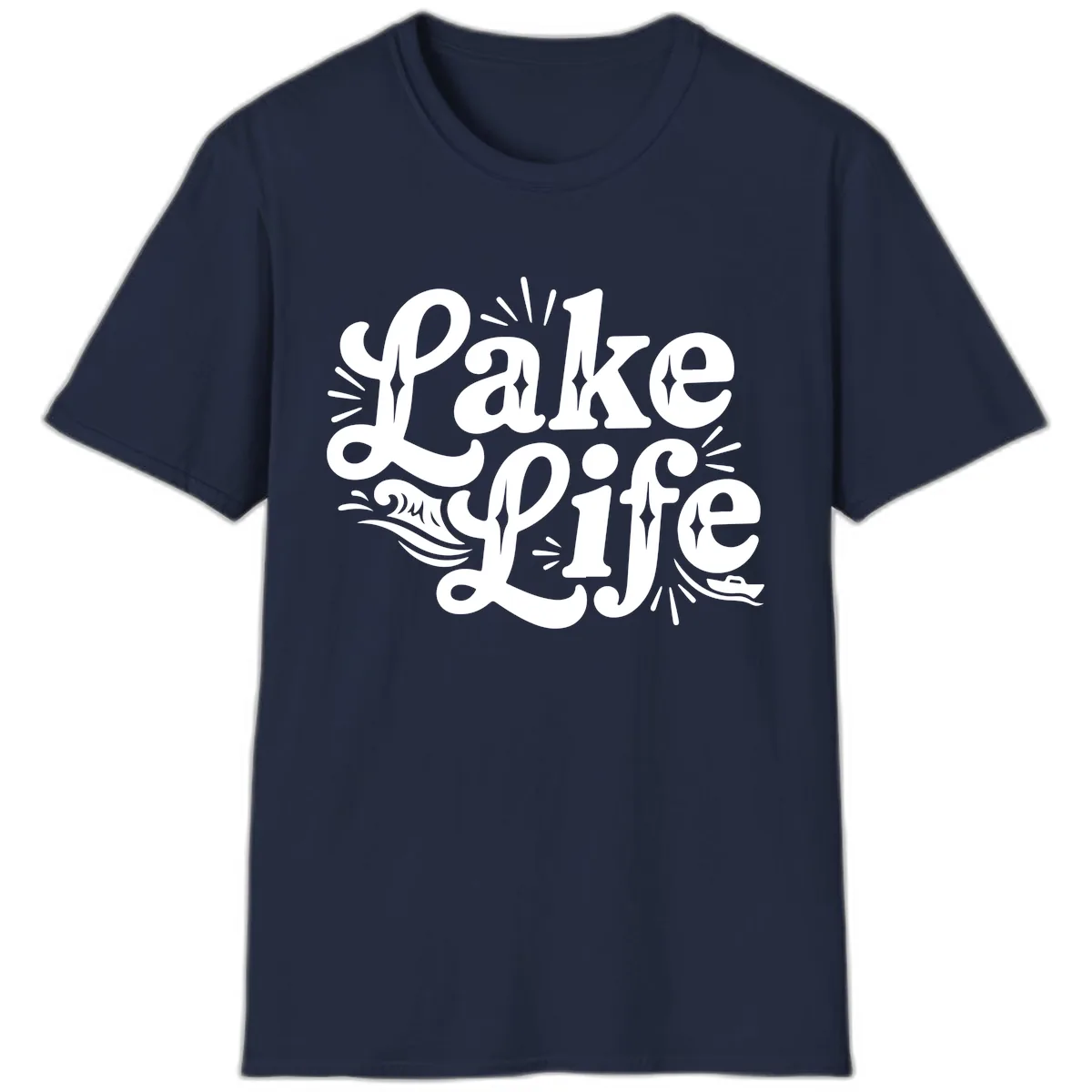 Lake Life Retro Typography Design T-Shirt in Navy