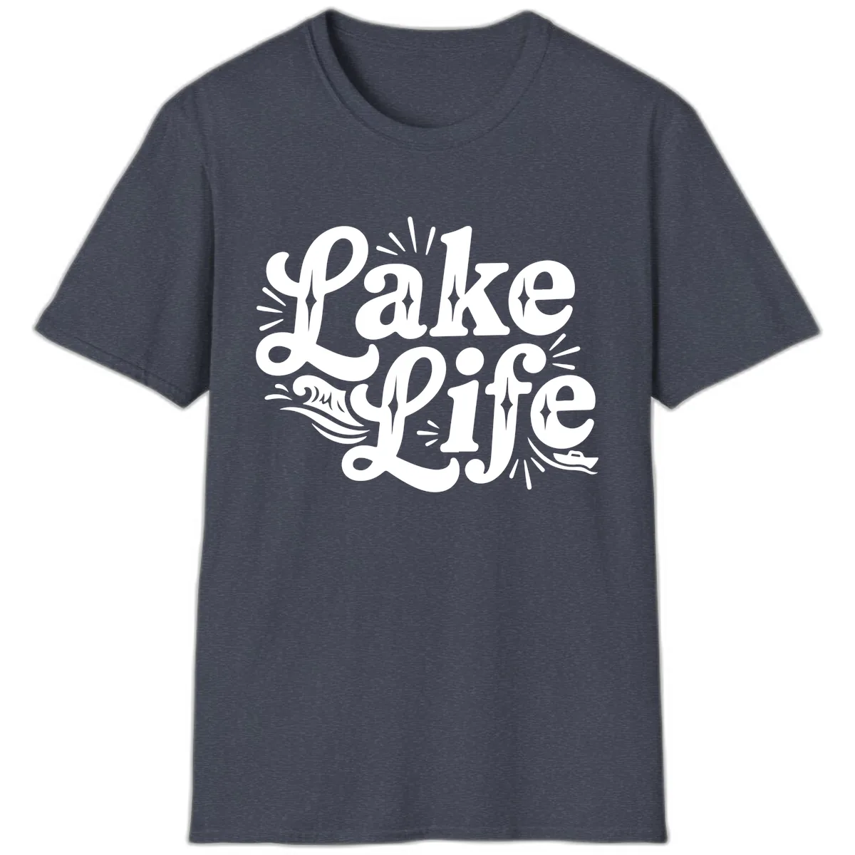 Lake Life Retro Typography Design T-Shirt in Heather Navy