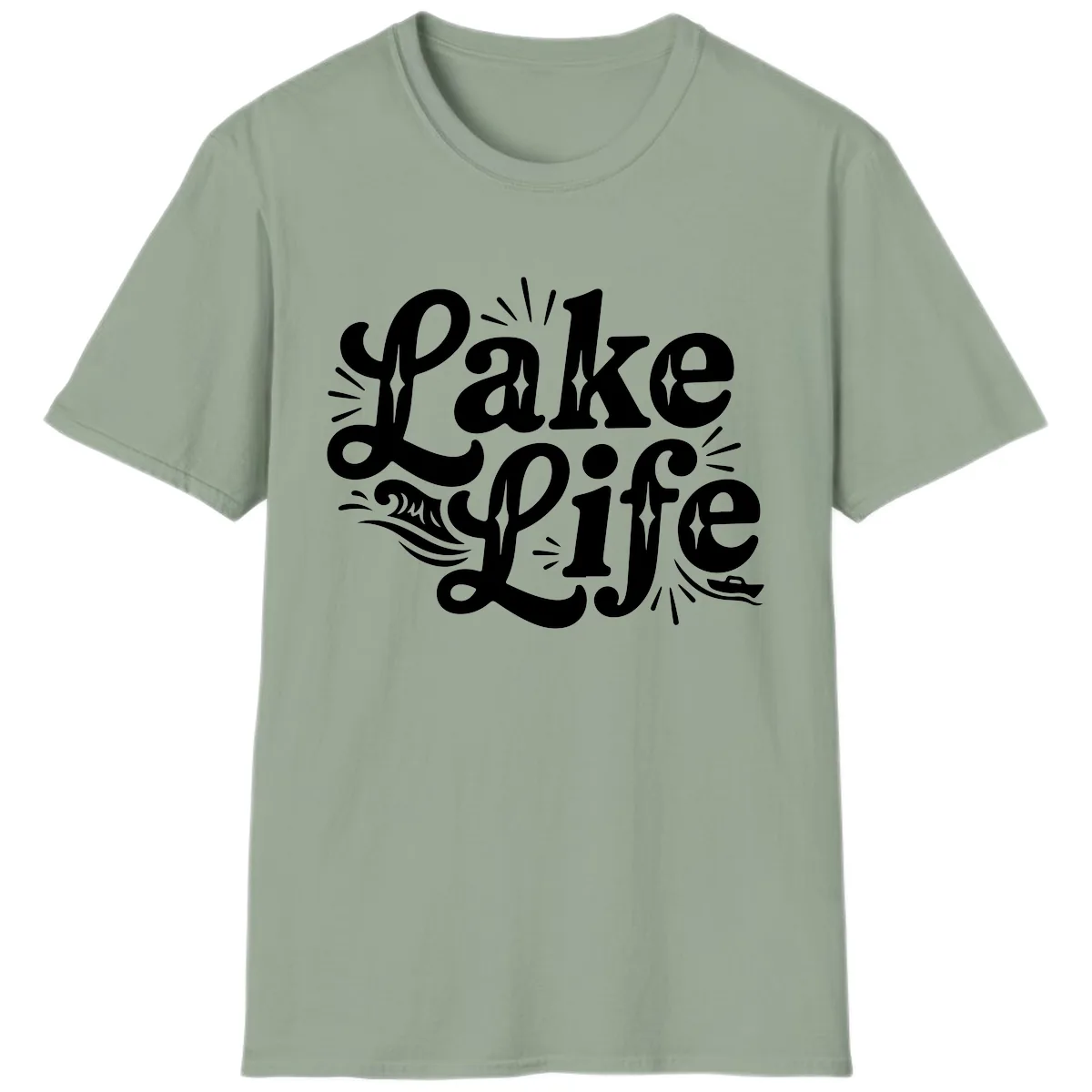 Lake Life Retro Typography Design T-Shirt in Sage