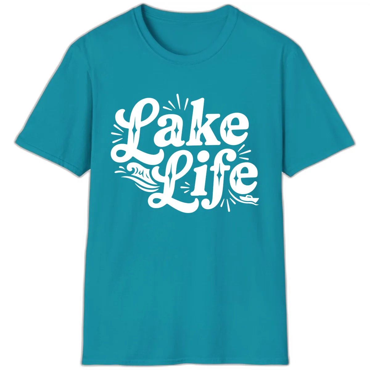 Lake Life Retro Typography Design T-Shirt in Tropical Blue