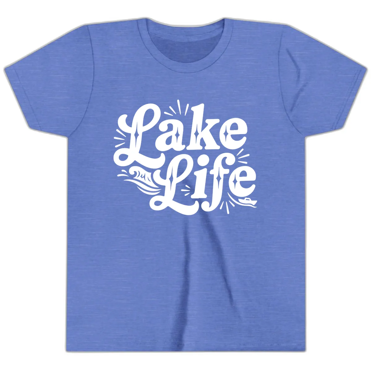 Lake Life Retro Typography Design Youth T-Shirt in Heather Columbia Blue