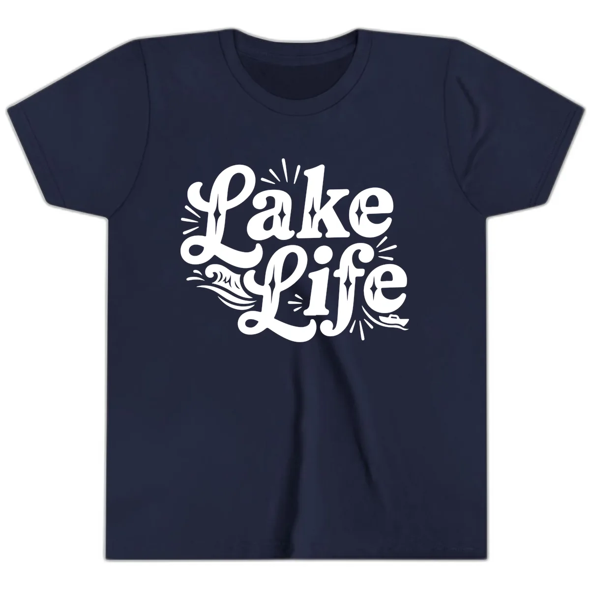 Lake Life Retro Typography Design Youth T-Shirt in Navy