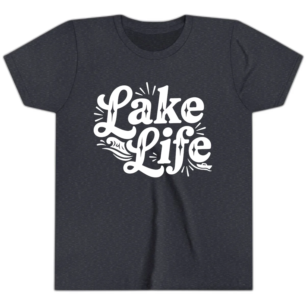 Lake Life Retro Typography Design Youth T-Shirt in Heather Navy