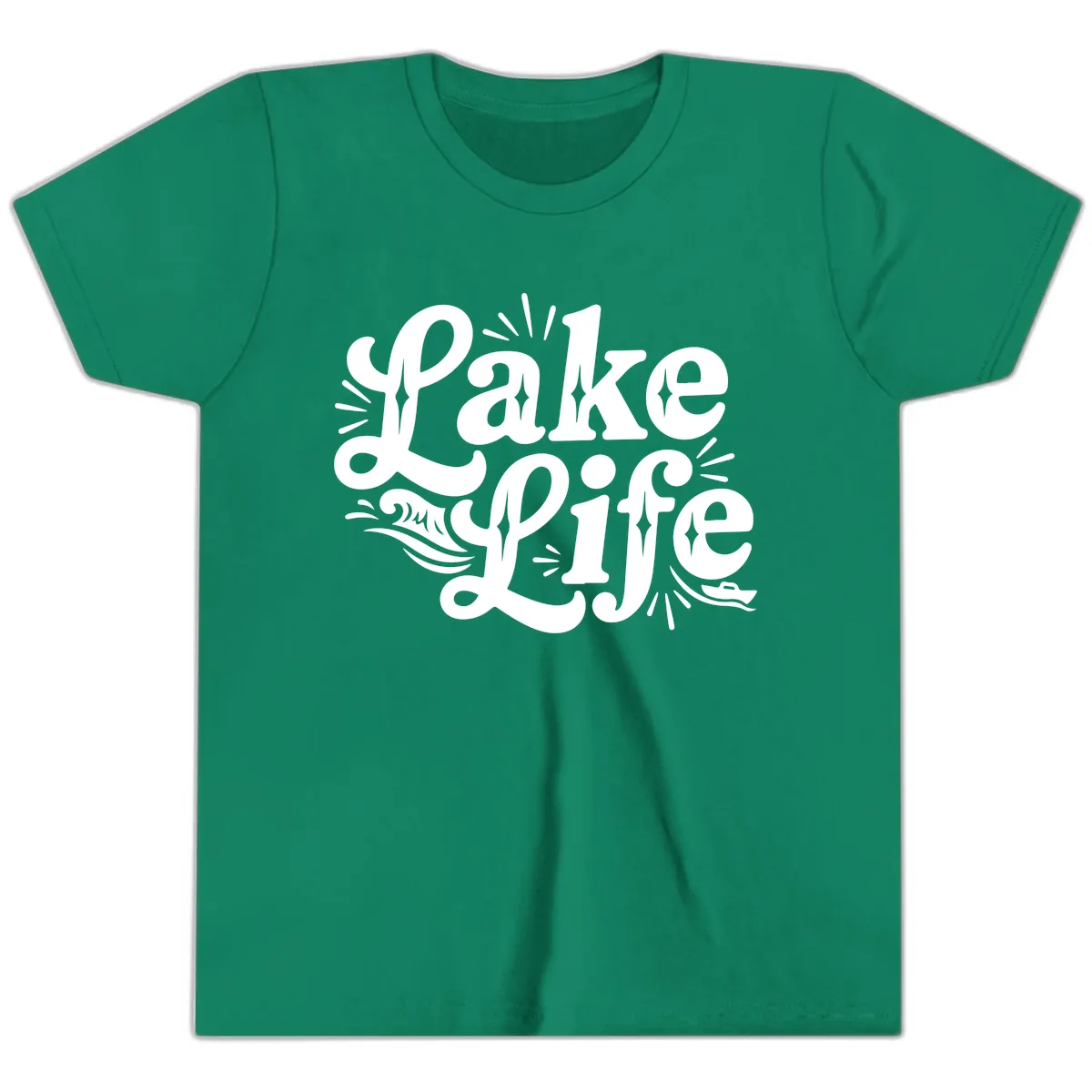 Lake Life Retro Typography Design Youth T-Shirt in Kelly