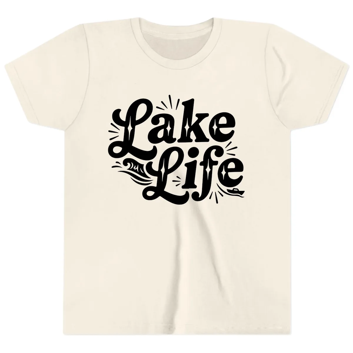 Lake Life Retro Typography Design Youth T-Shirt in Natural