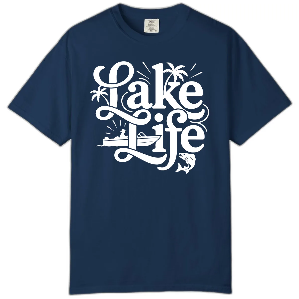 Lake Life Typography Design Comfort Color in Navy