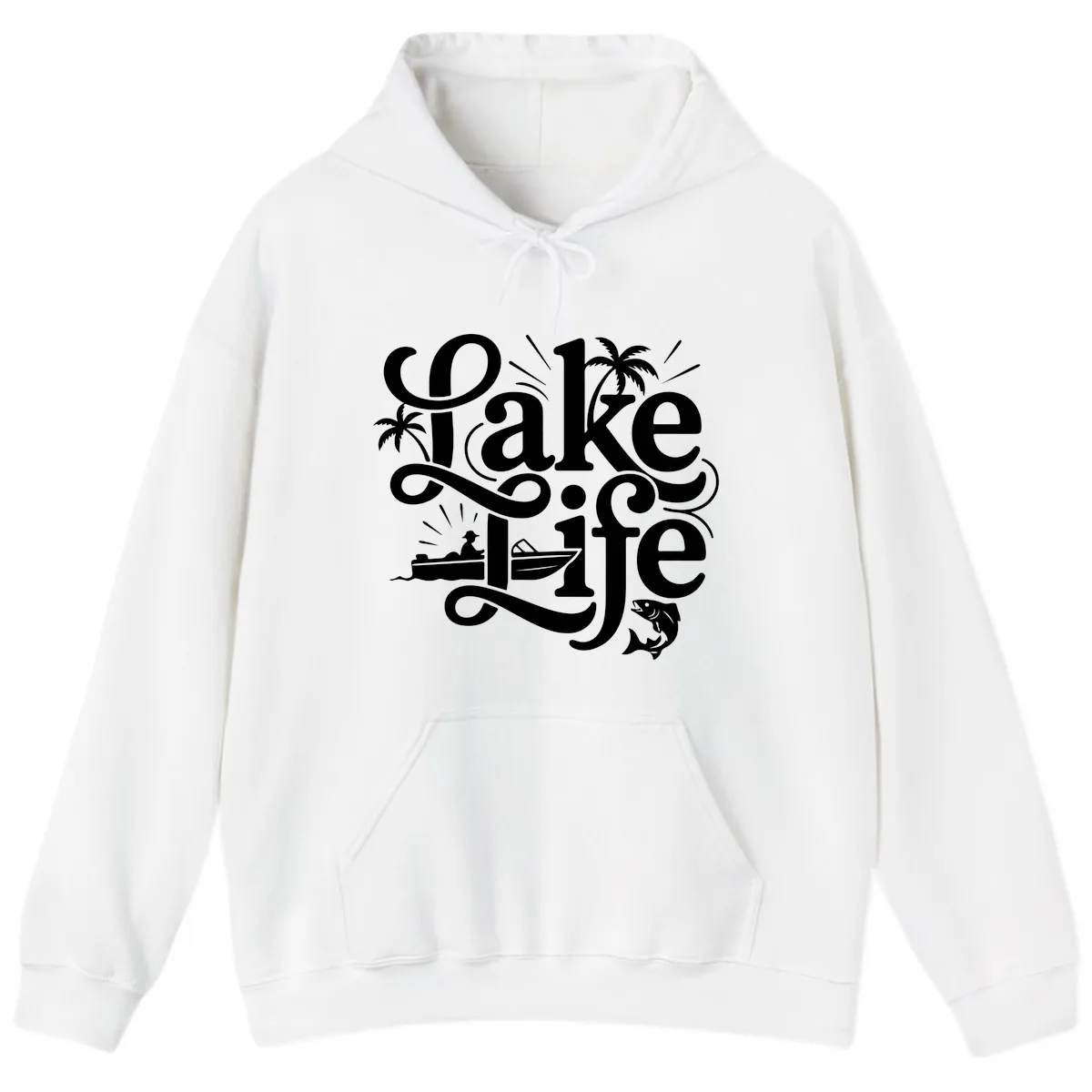 Lake Life Typography Design Hoodie in White