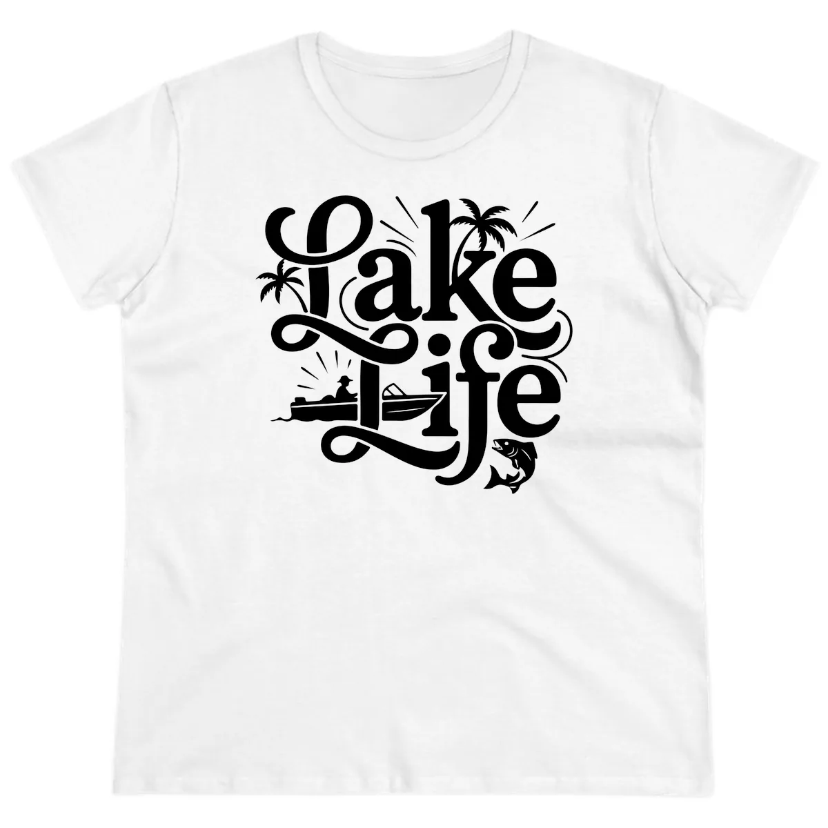 Lake Life Typography Design Ladies Tee in White