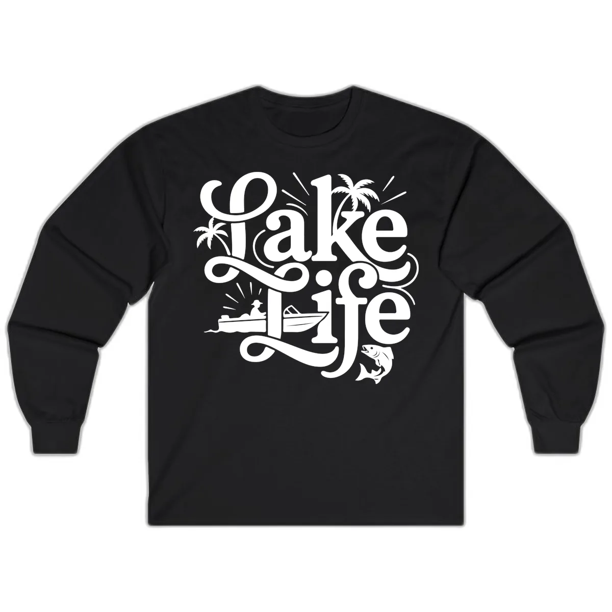 Lake Life Typography Design Long Sleeve in Black