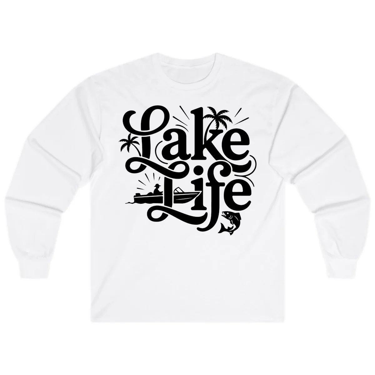 Lake Life Typography Design Long Sleeve in White