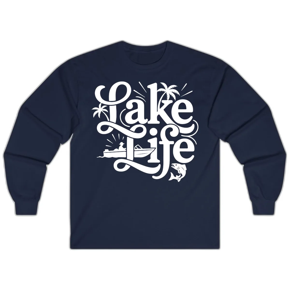 Lake Life Typography Design Long Sleeve in Navy