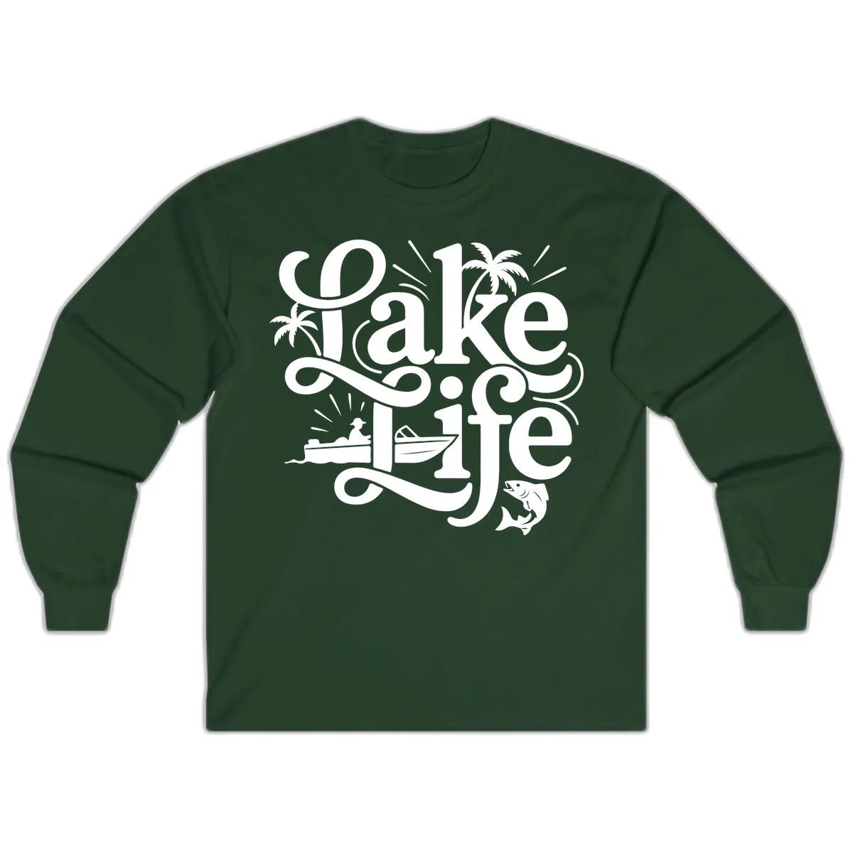 Lake Life Typography Design Long Sleeve in Forest Green