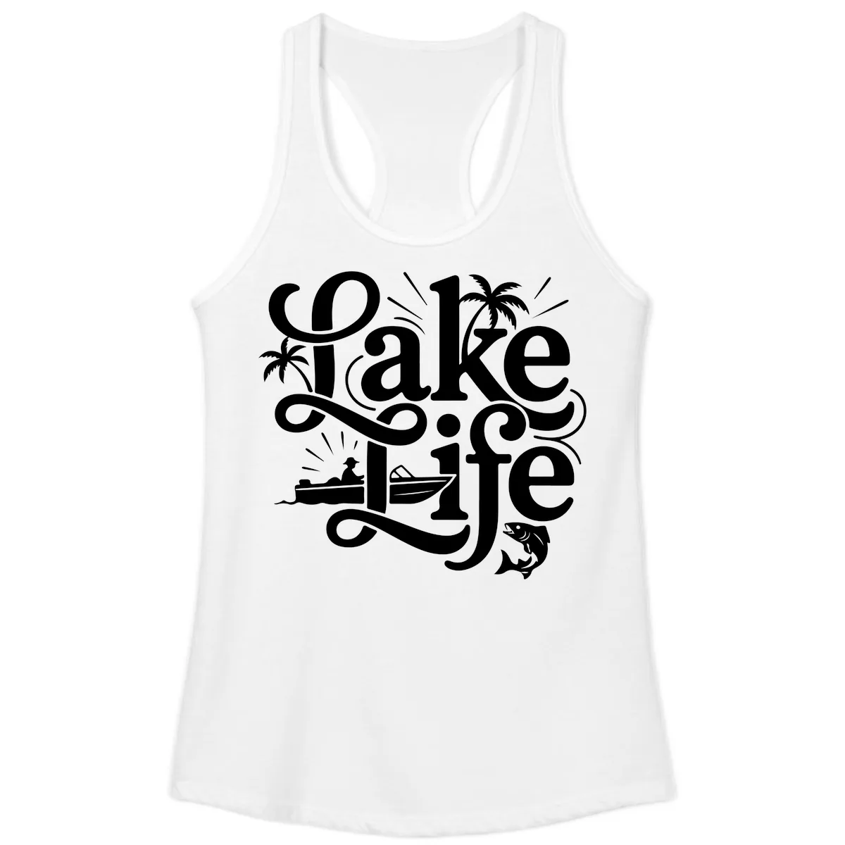 Lake Life Typography Design Ladies Tank in White