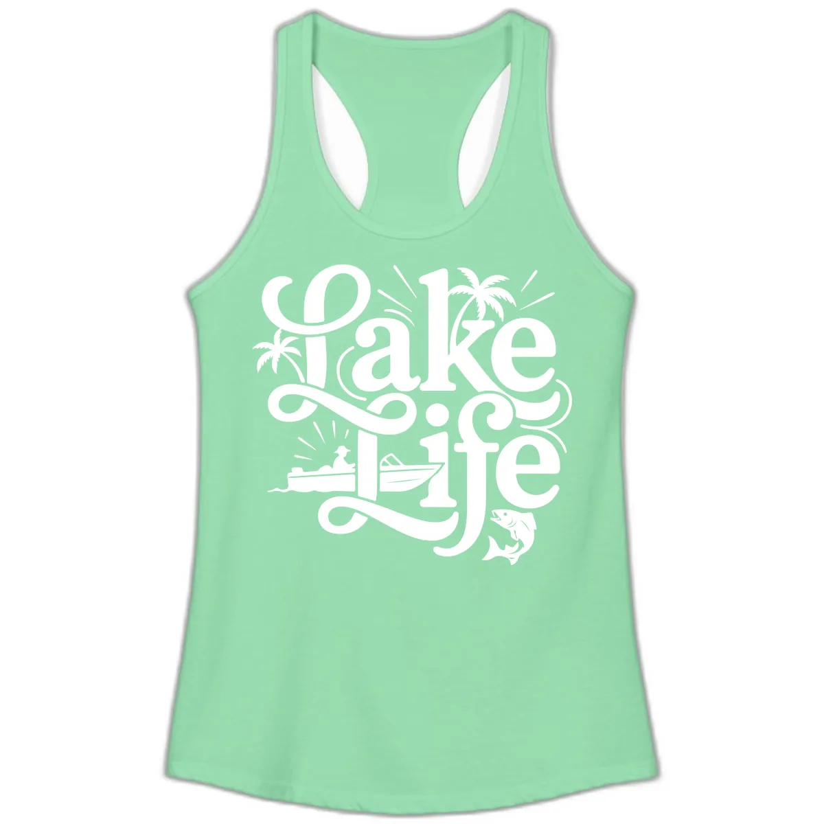 Lake Life Typography Design Ladies Tank in Solid Mint