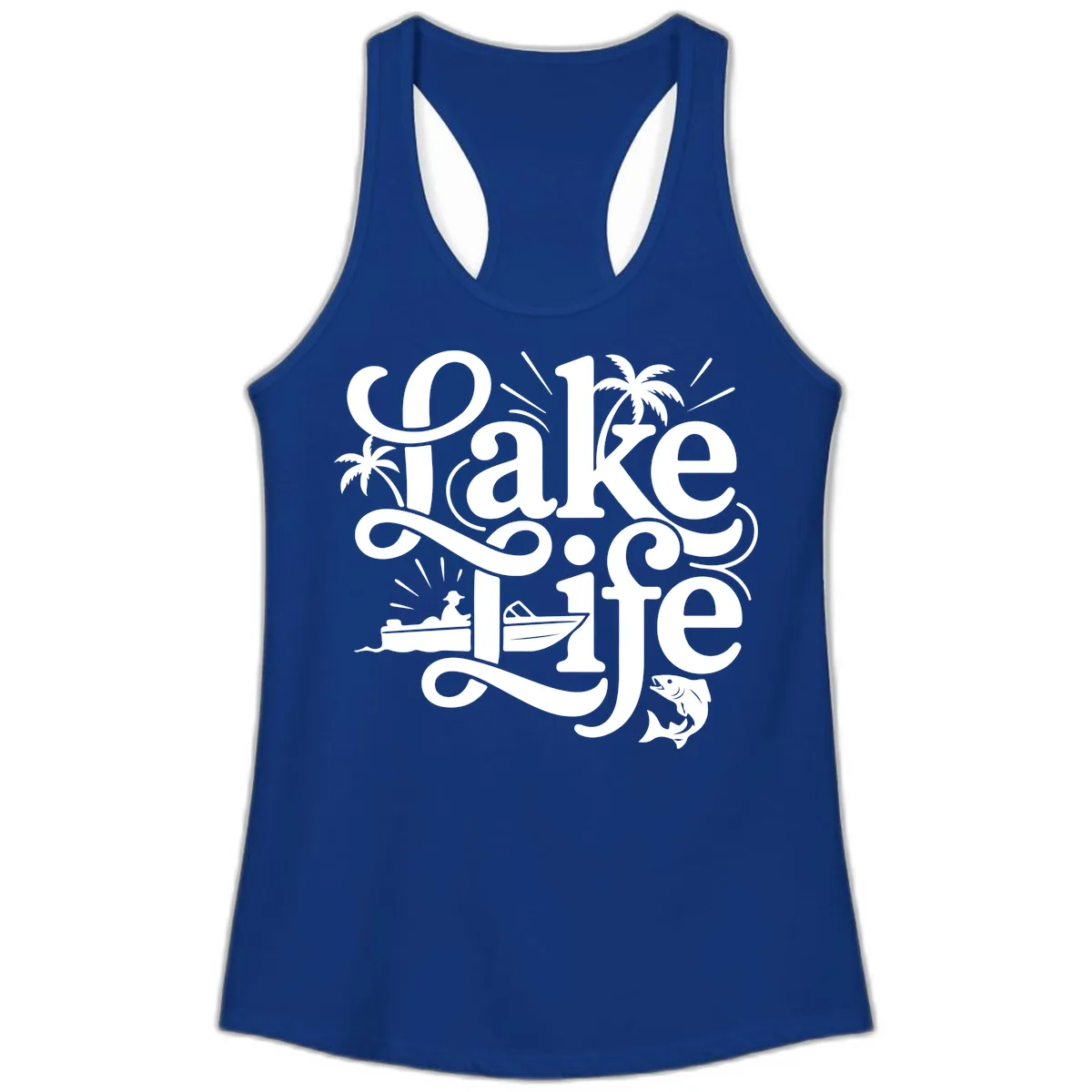 Lake Life Typography Design Ladies Tank in Solid Royal