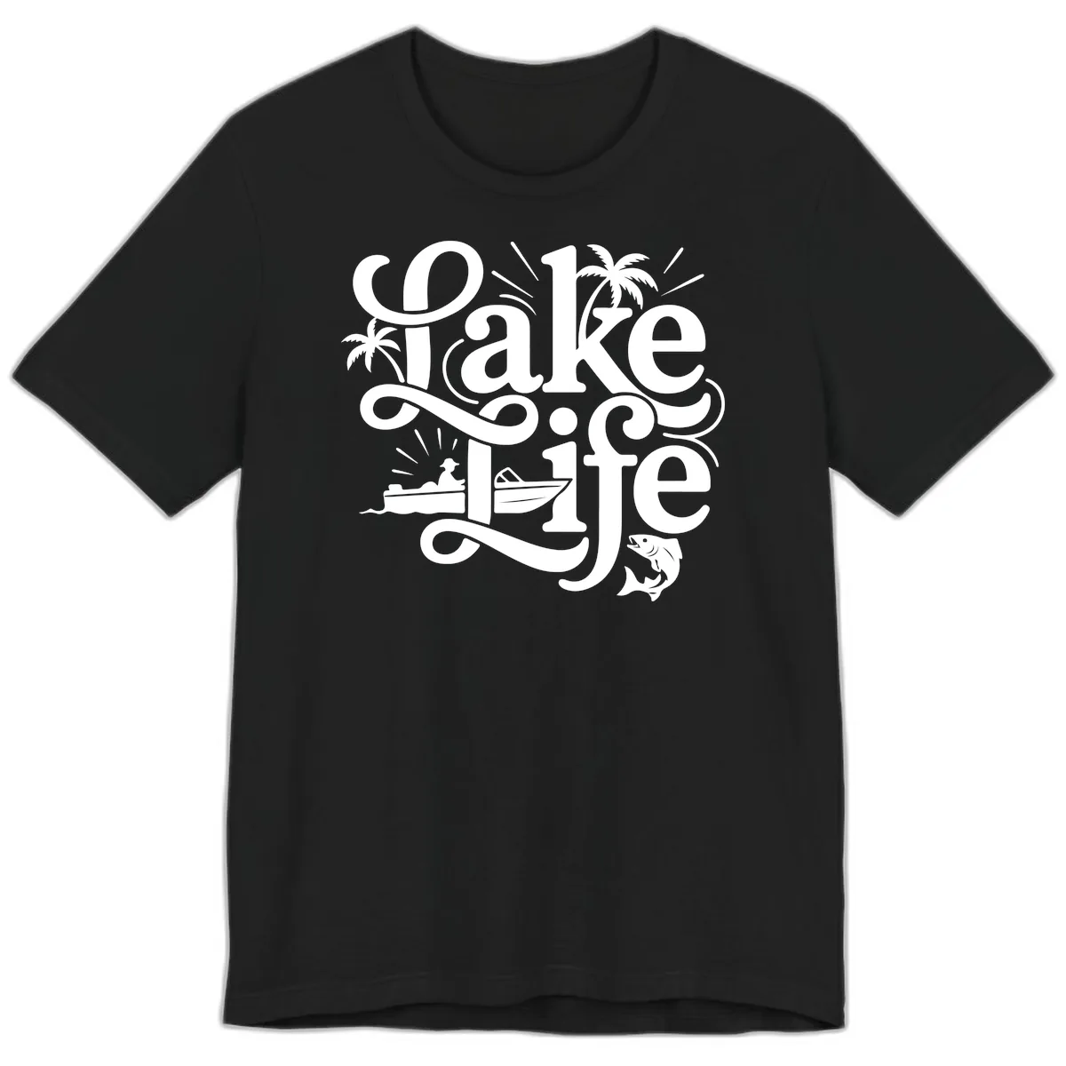 Lake Life Typography Design Premium T-Shirt in Black
