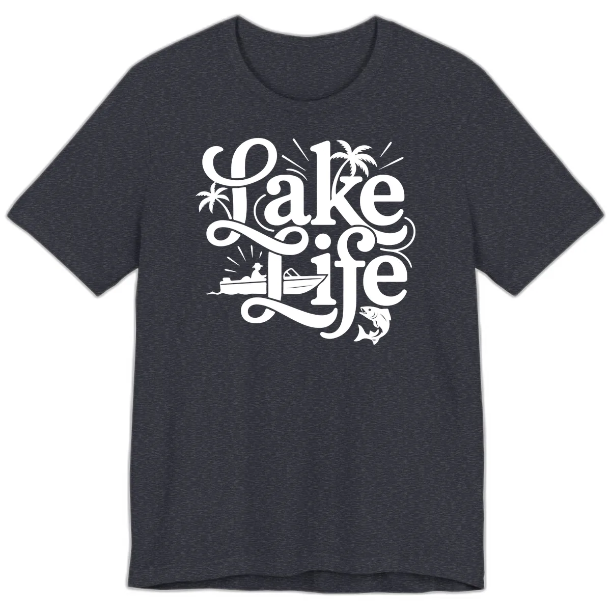 Lake Life Typography Design Premium T-Shirt in Heather Navy